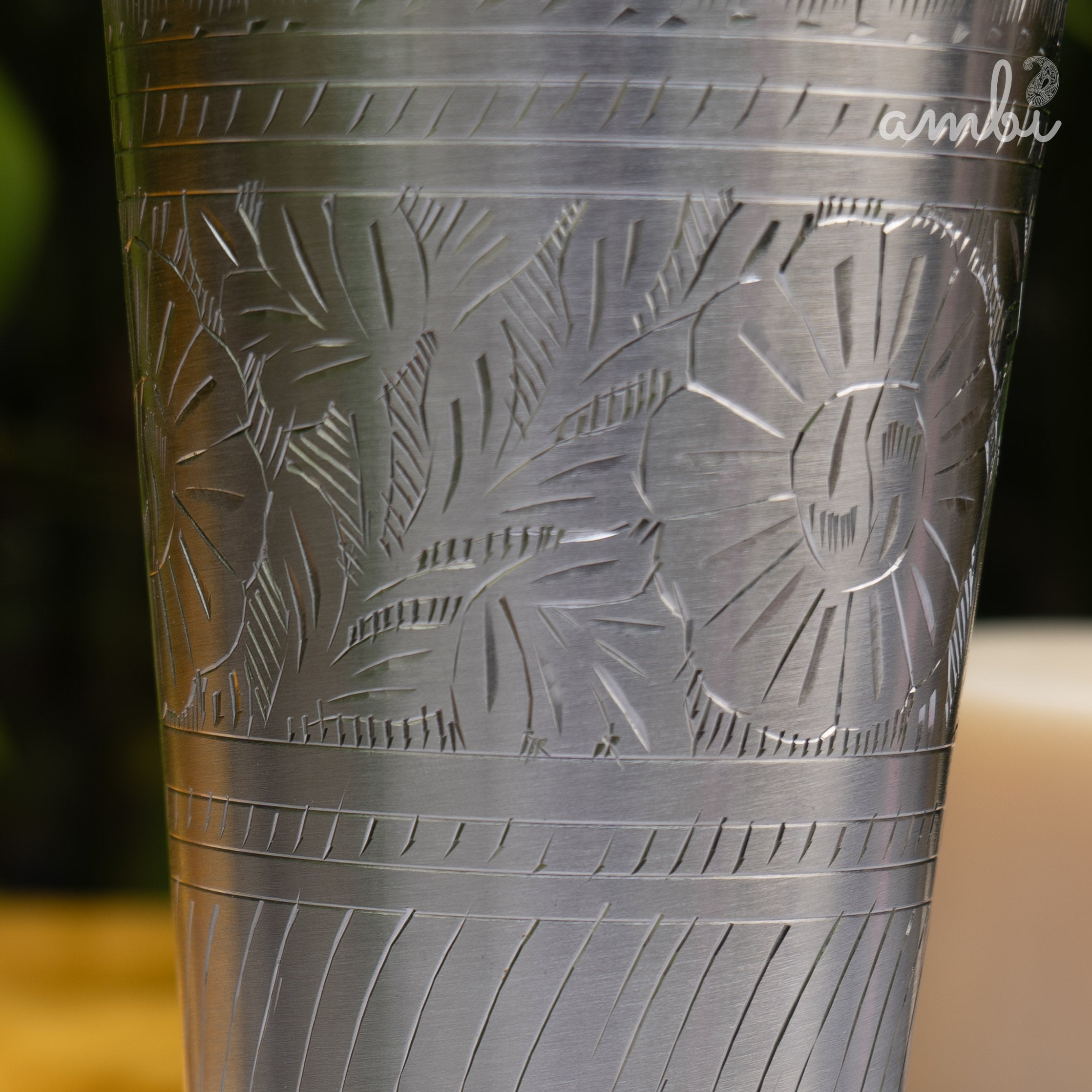 Ambi Silver-Plated Brass Lassi Glass – 6.5 Inch | Etched | 630g | 785ml