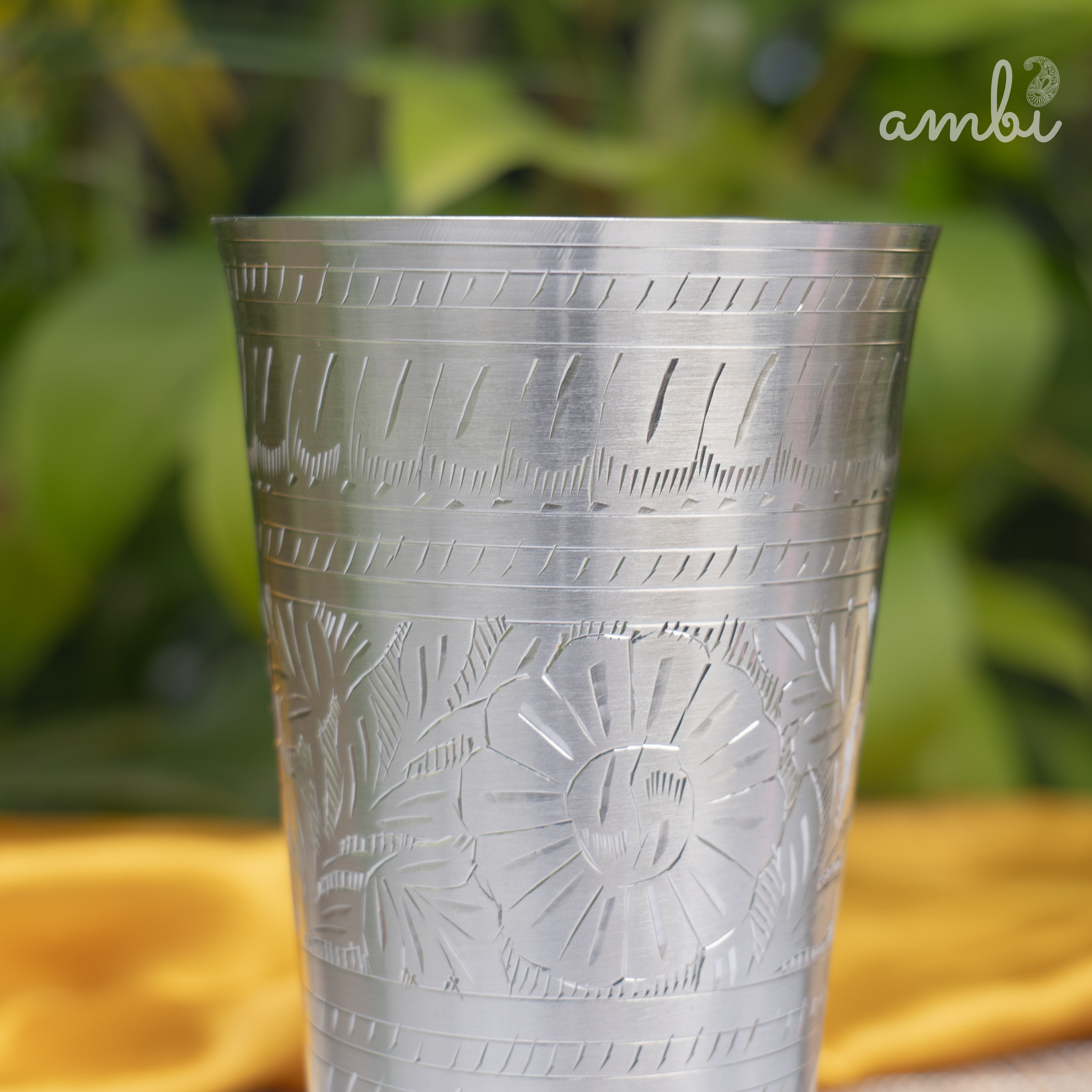 Ambi Silver-Plated Brass Lassi Glass – 6.5 Inch | Etched | 630g | 785ml