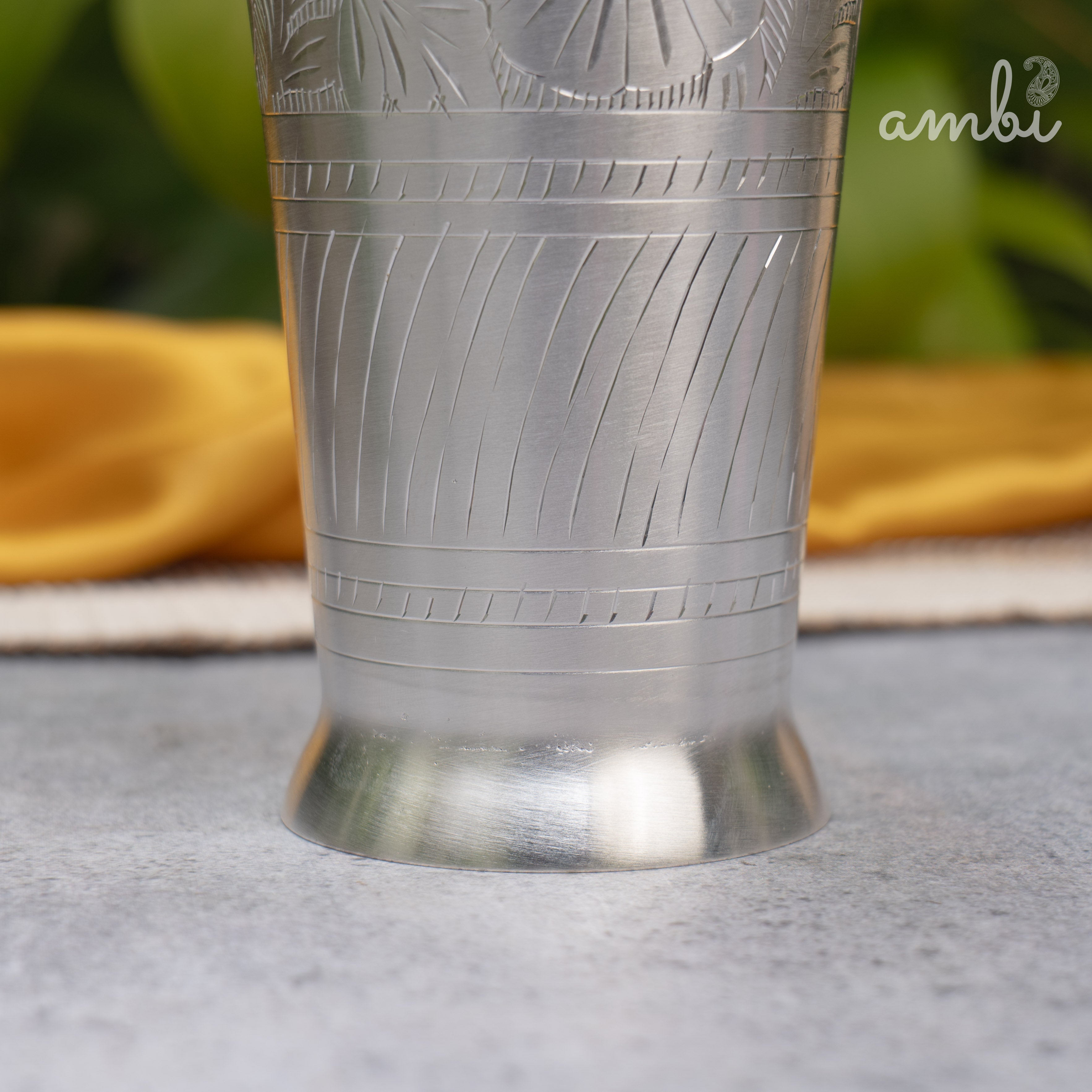 Ambi Silver-Plated Brass Lassi Glass – 6.5 Inch | Etched | 630g | 785ml