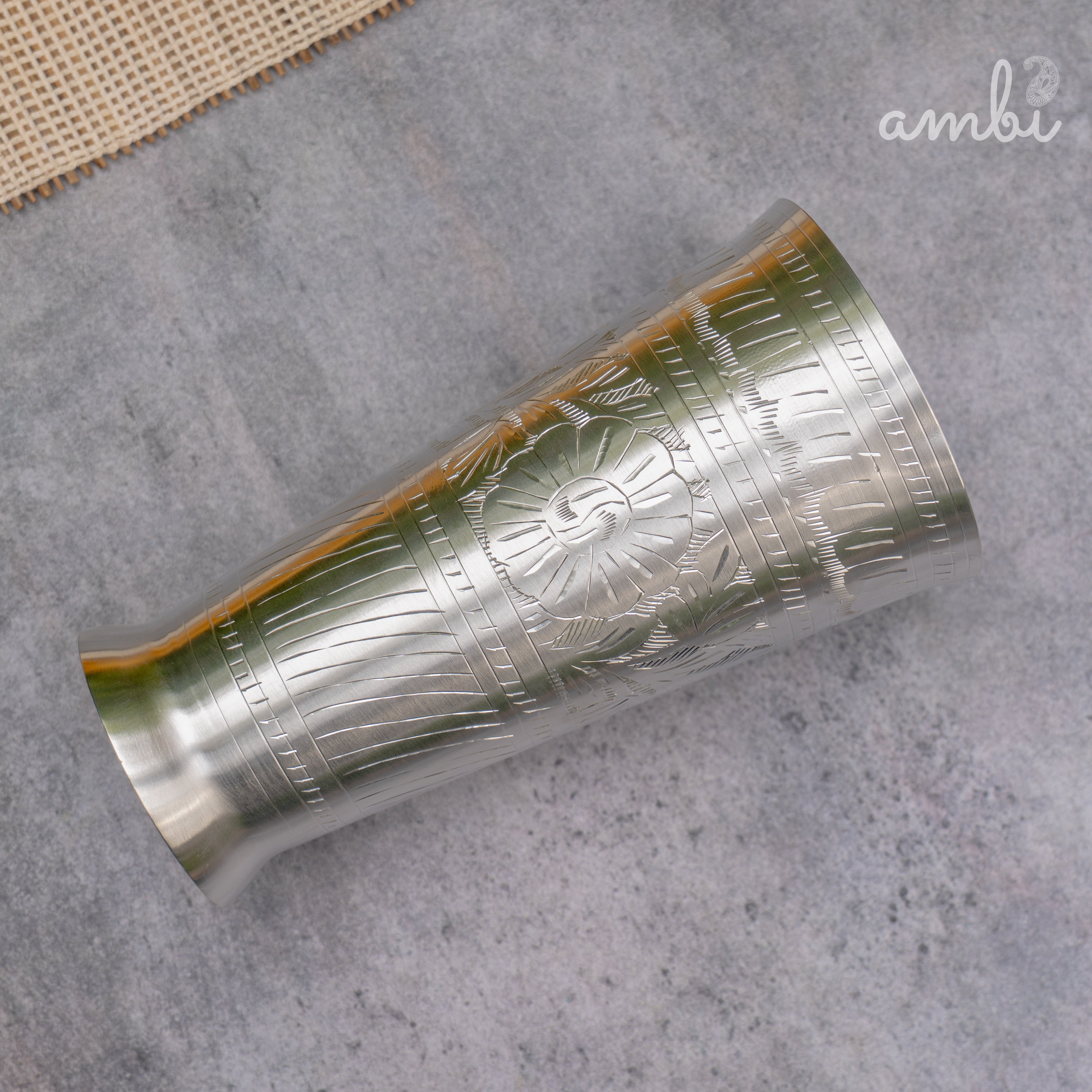 Ambi Silver-Plated Brass Lassi Glass – 6.5 Inch | Etched | 630g | 785ml