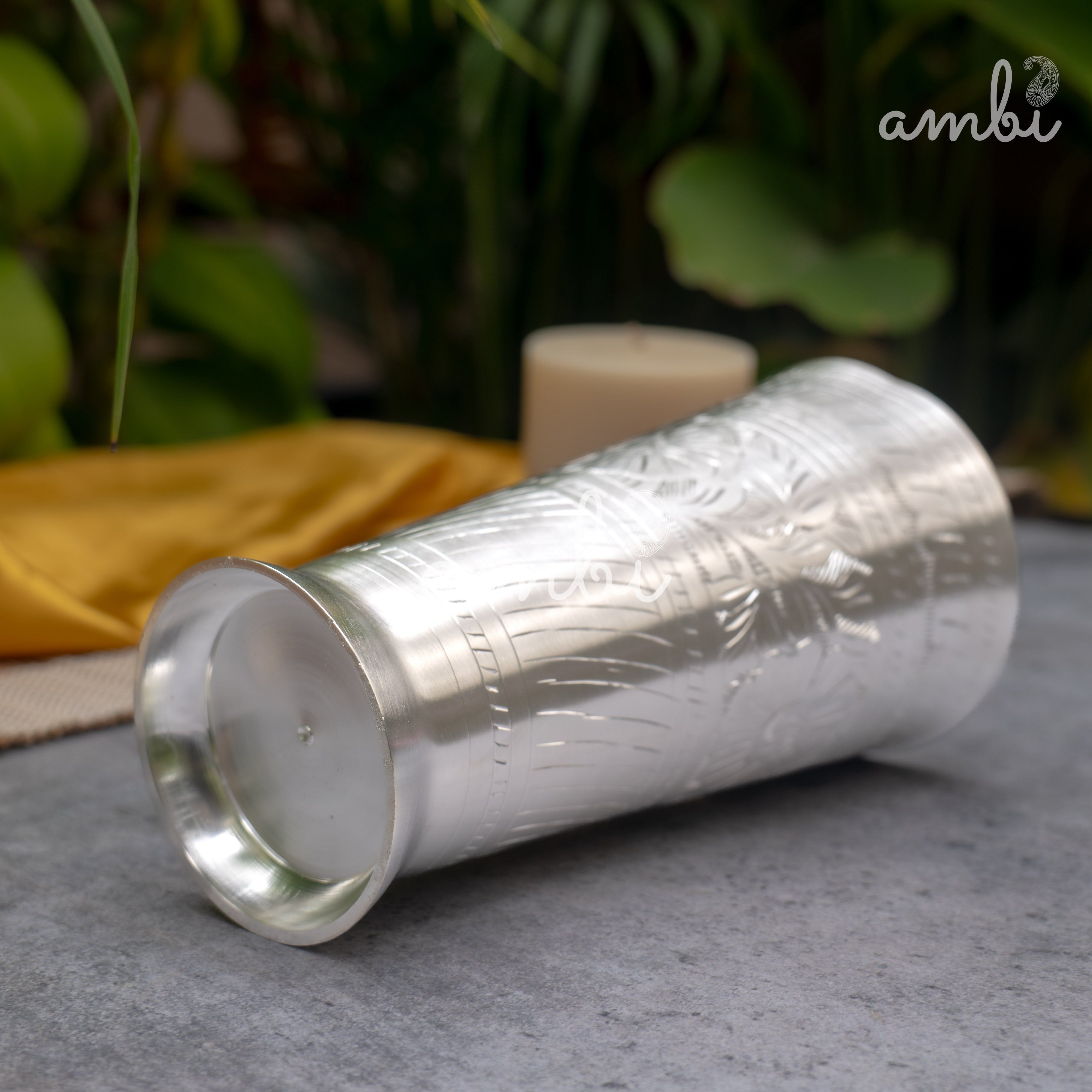 Elegant 6.5 Inches Silver-Plated Tall/Large Lassi Glass – Etched and Finely Finished - Heavy Make