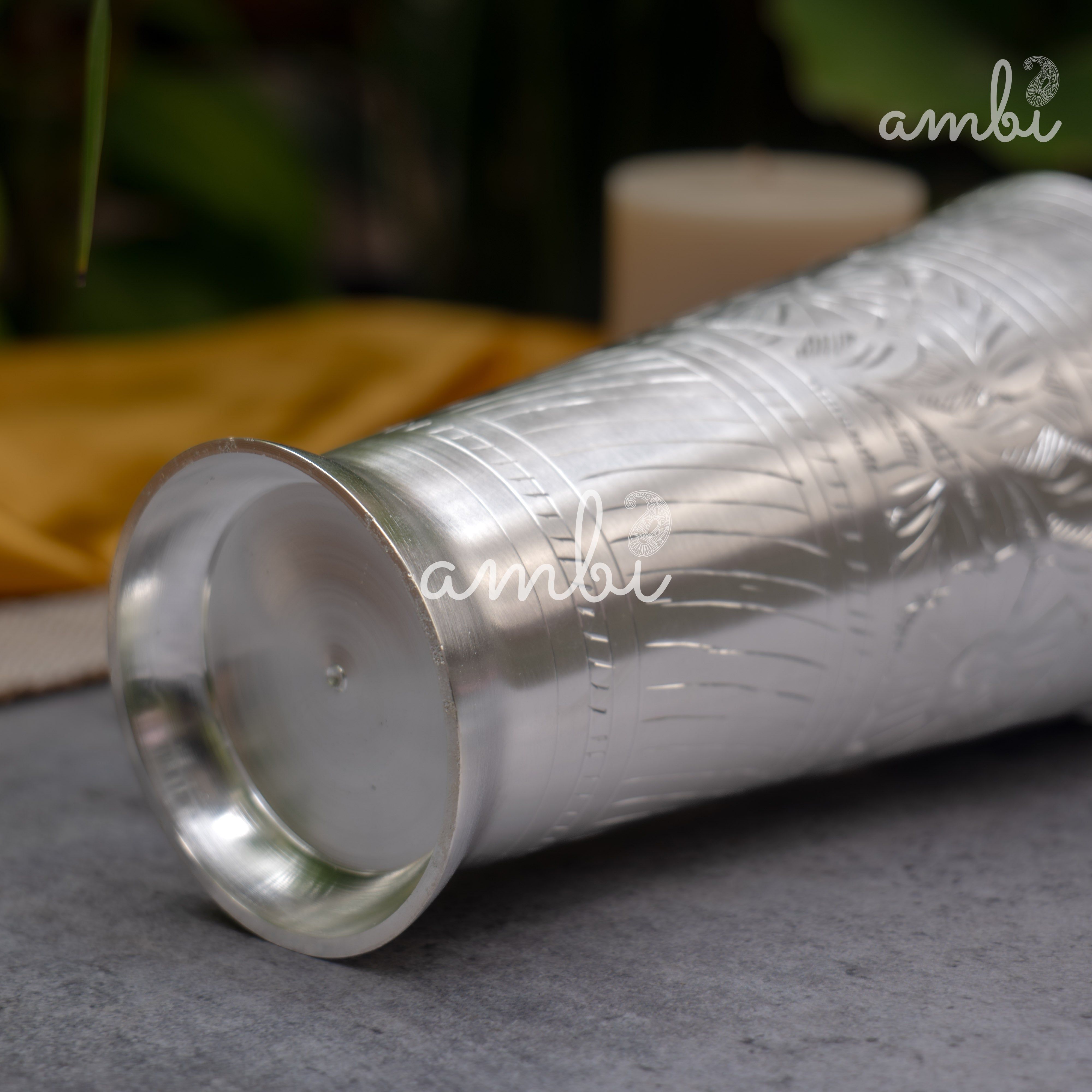 Elegant 6.5 Inches Silver-Plated Tall/Large Lassi Glass – Etched and Finely Finished - Heavy Make