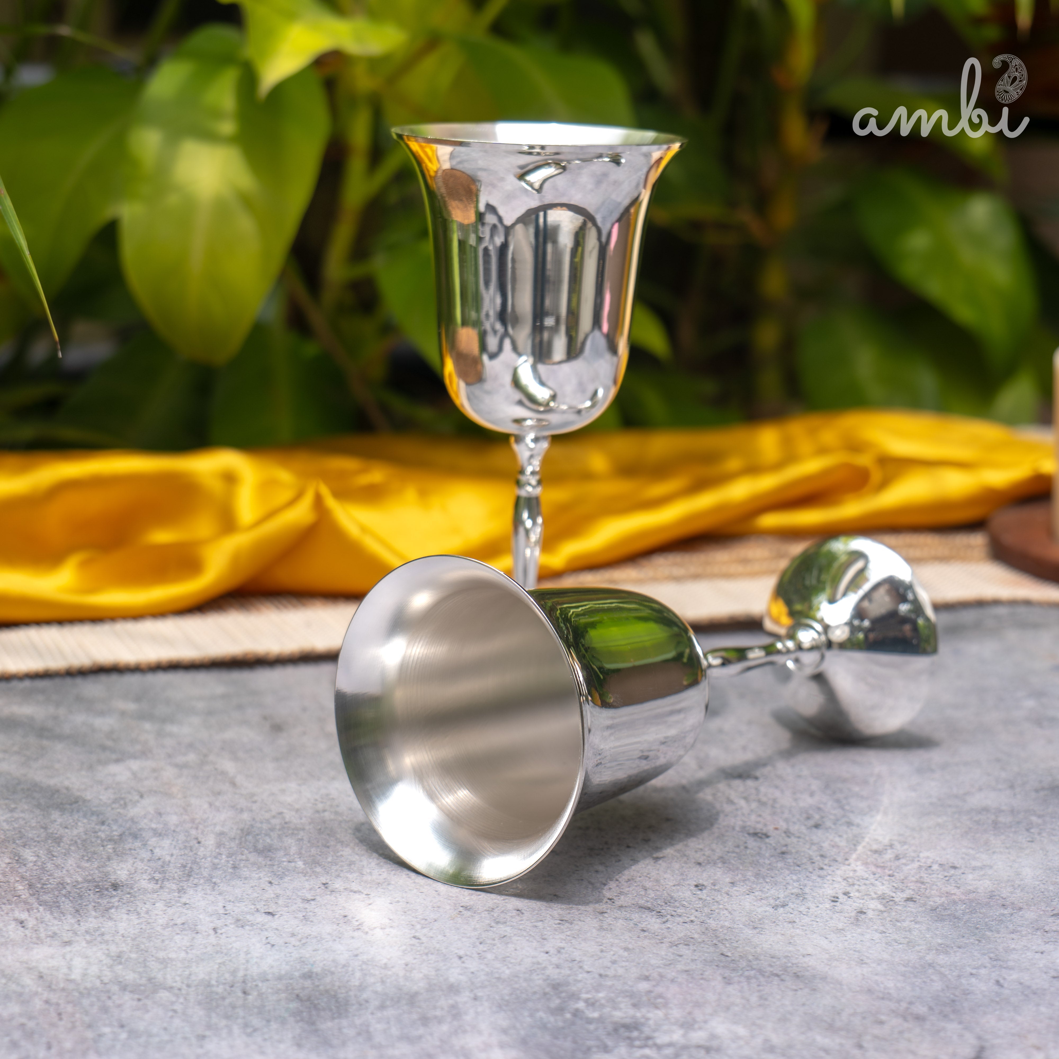 Ambi Pure Silver-Plated Brass Wine Glass – Glossy Finish | 230ml