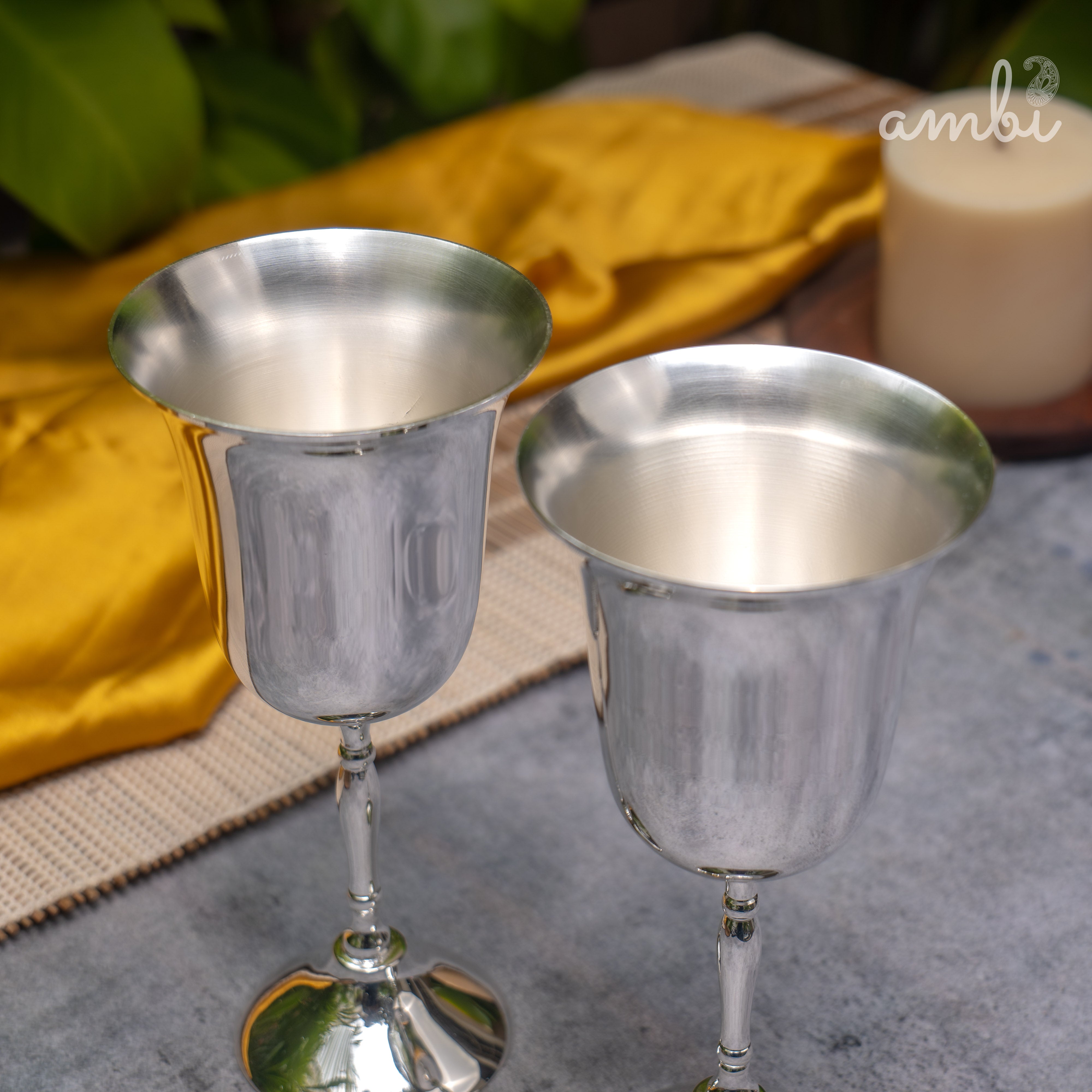 Ambi Pure Silver-Plated Brass Wine Glass – Glossy Finish | 230ml