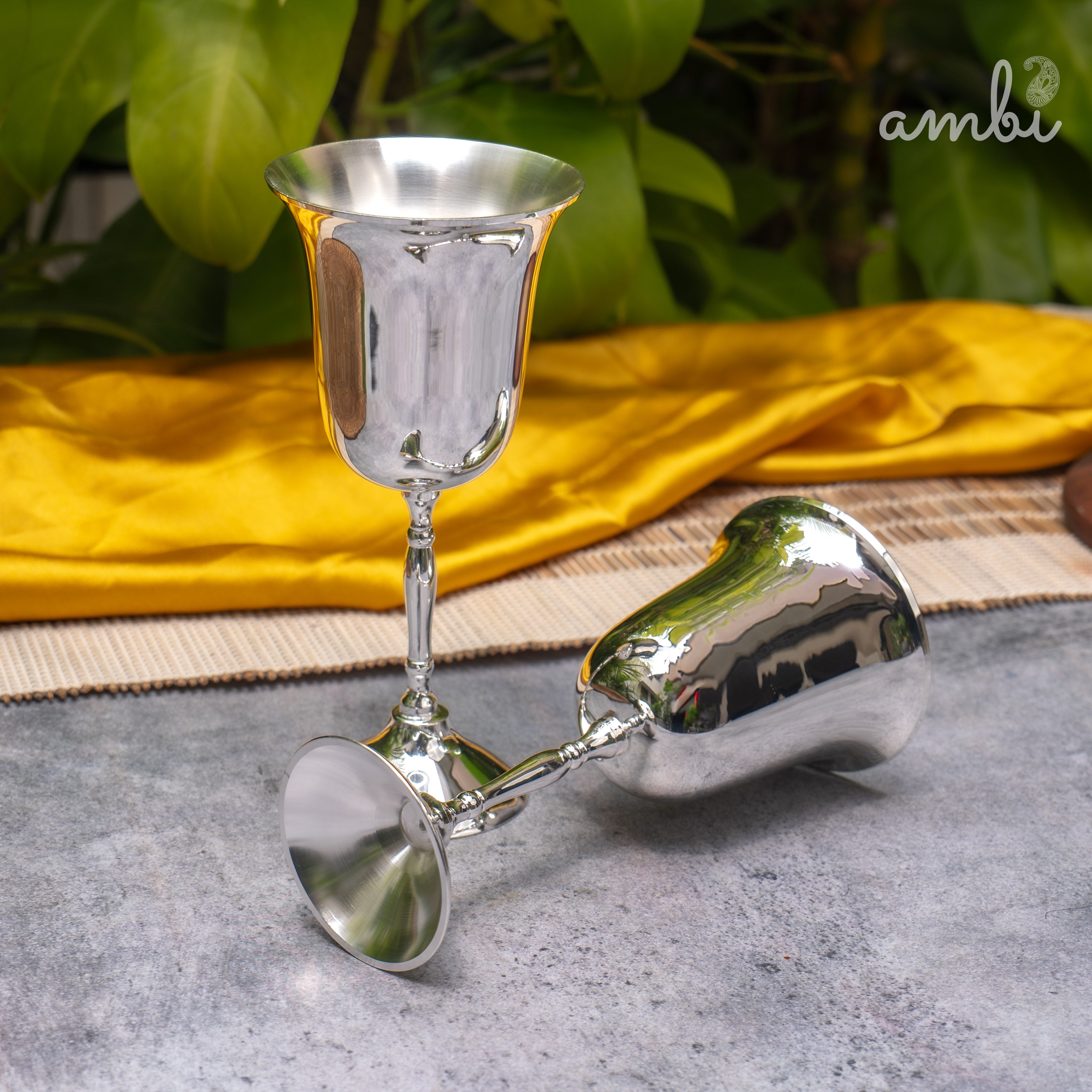 Ambi Pure Silver-Plated Brass Wine Glass – Glossy Finish | 230ml