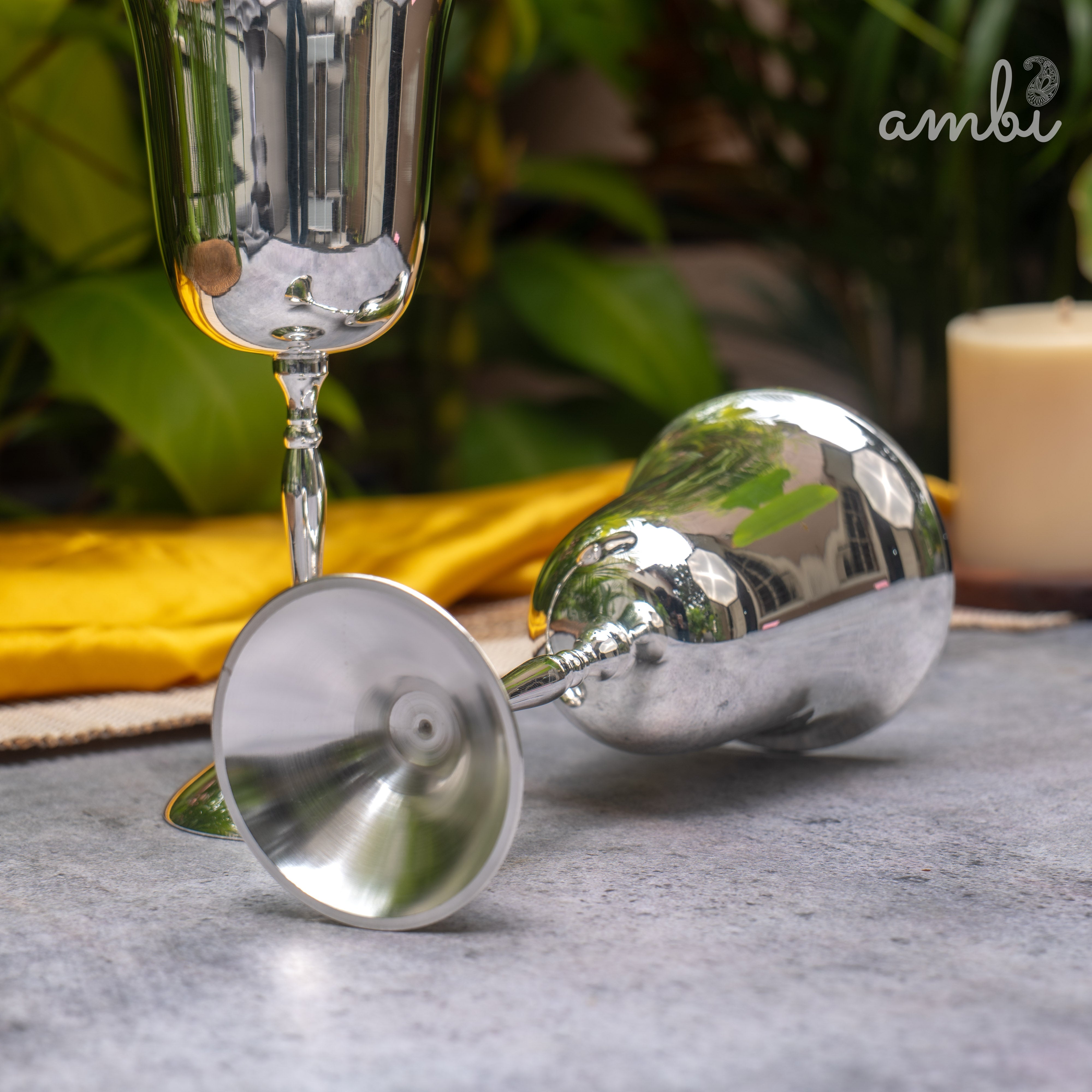 Ambi Pure Silver-Plated Brass Wine Glass – Glossy Finish | 230ml