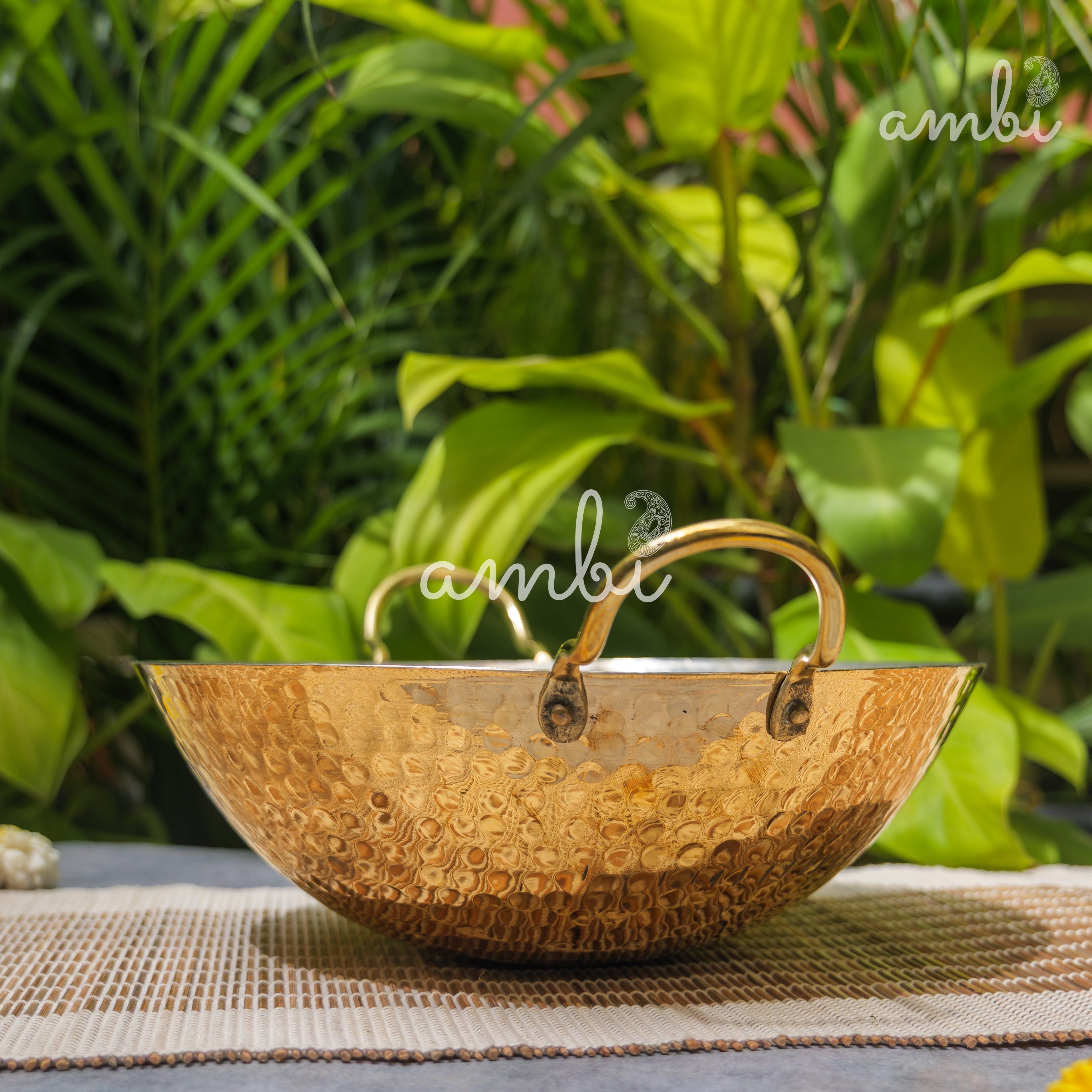 Pure Brass Traditional Hammered Kadhai / Kadai - 11 inches diameter