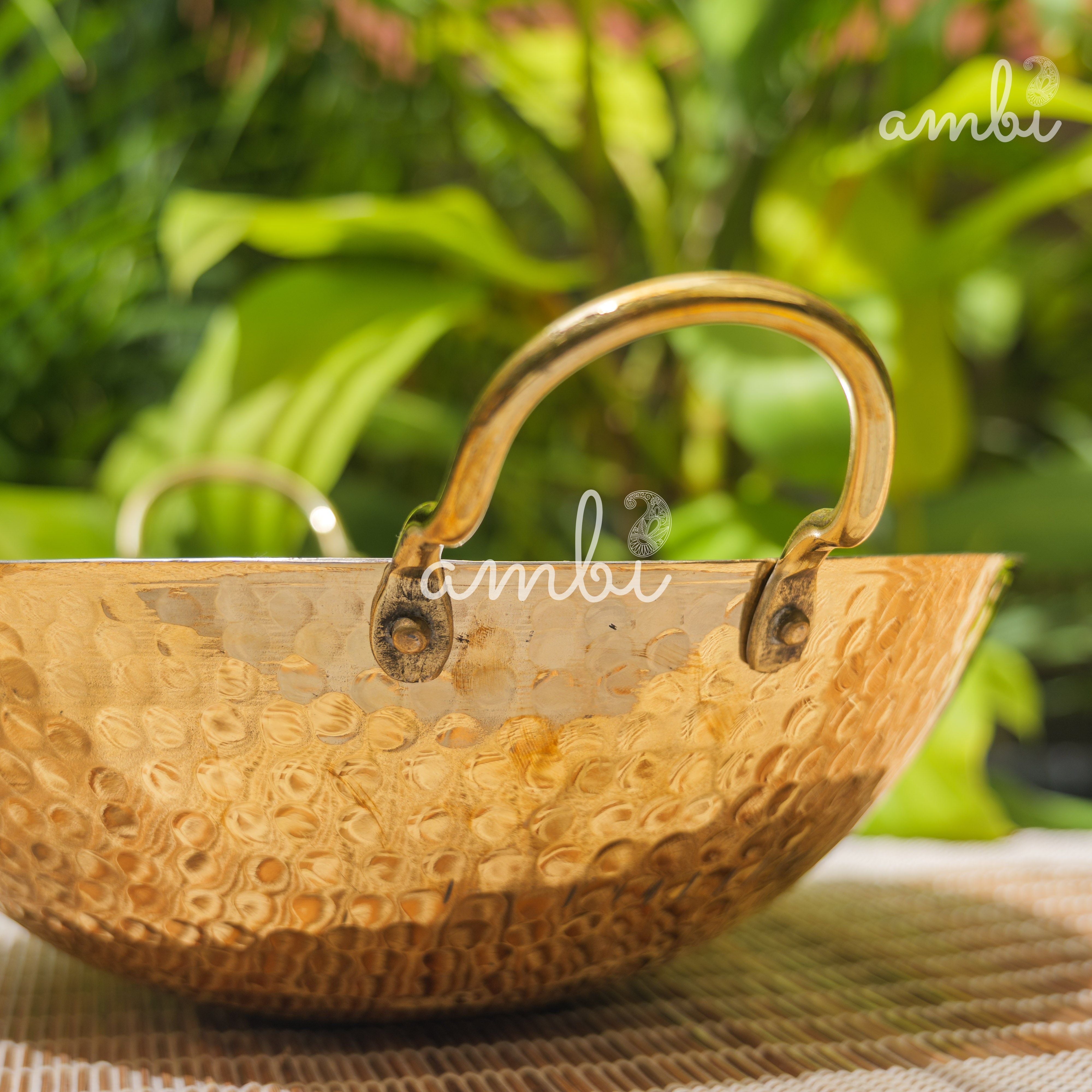 Pure Brass Traditional Hammered Kadhai / Kadai - 11 inches diameter