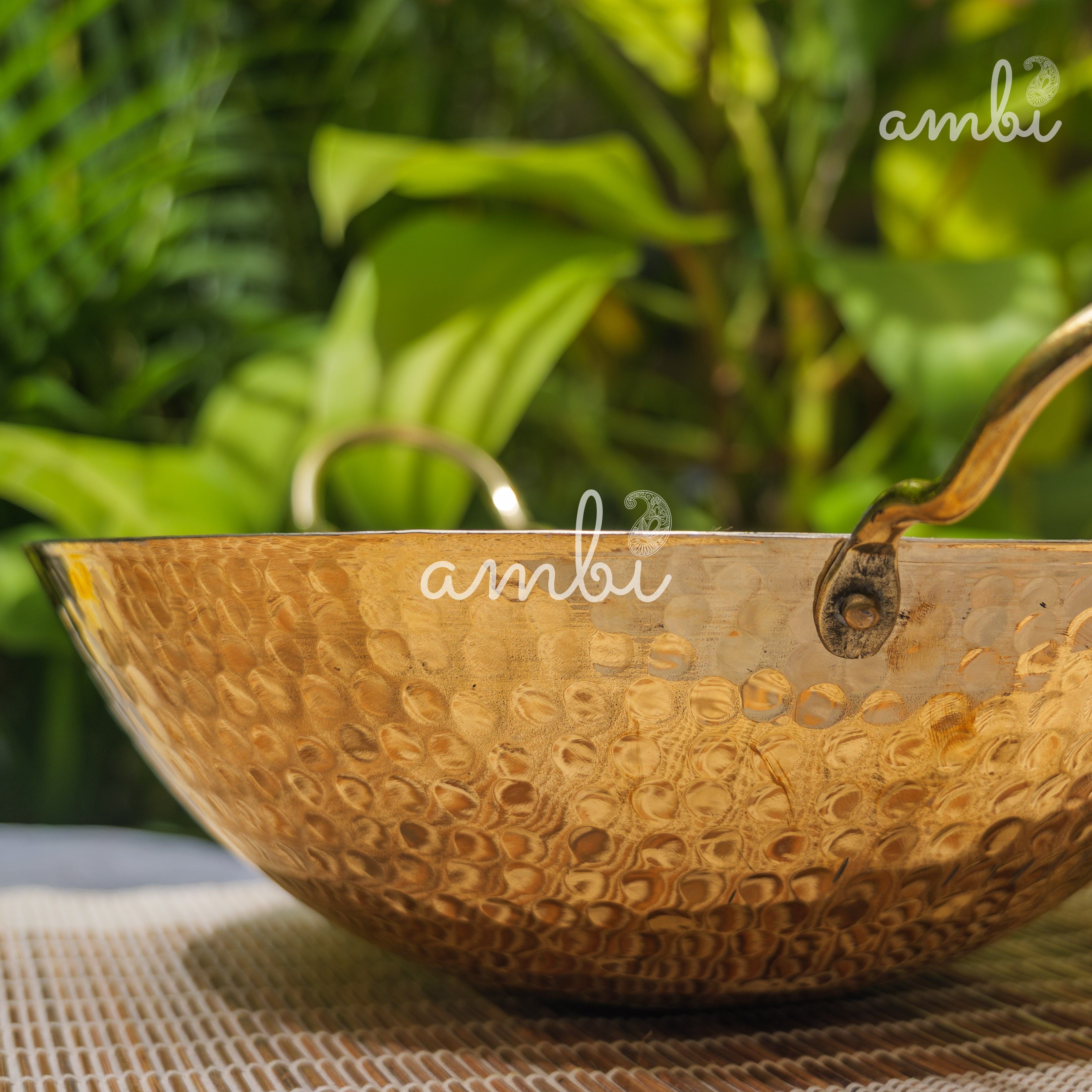 Pure Brass Traditional Hammered Kadhai / Kadai - 11 inches diameter