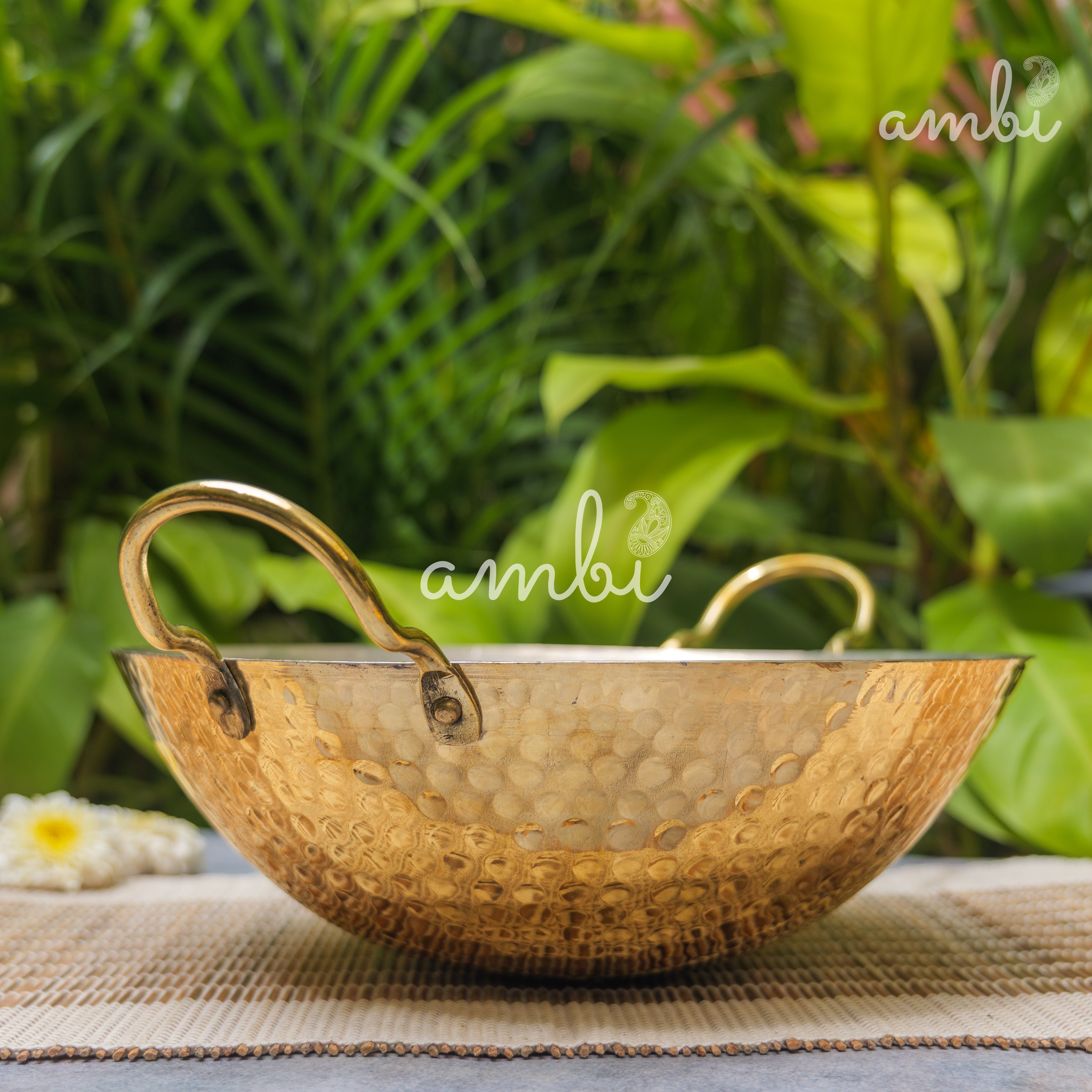 Pure Brass Traditional Hammered Kadhai / Kadai - 11 inches diameter