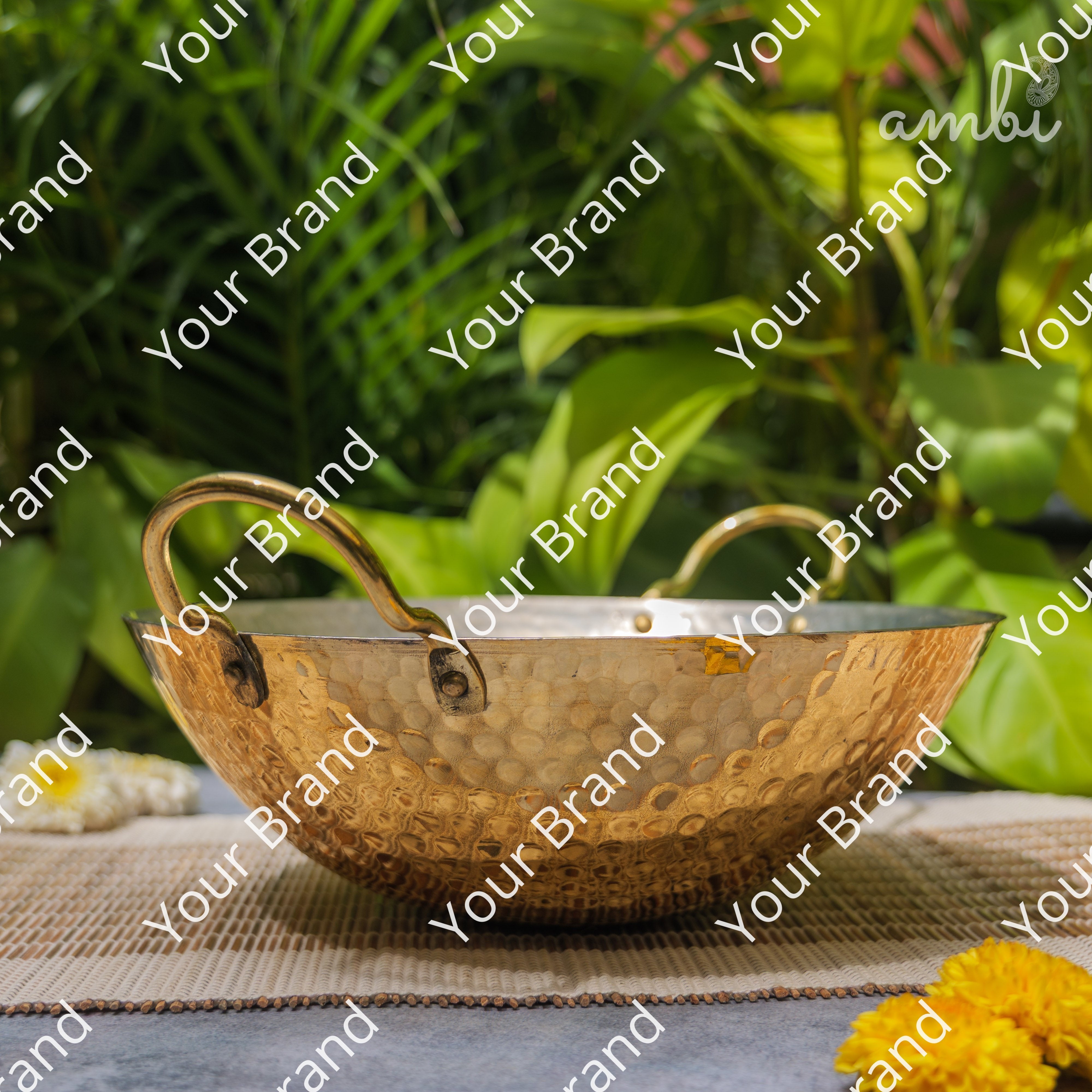 Pure Brass Traditional Hammered Kadhai — 11 Inches | Ambi