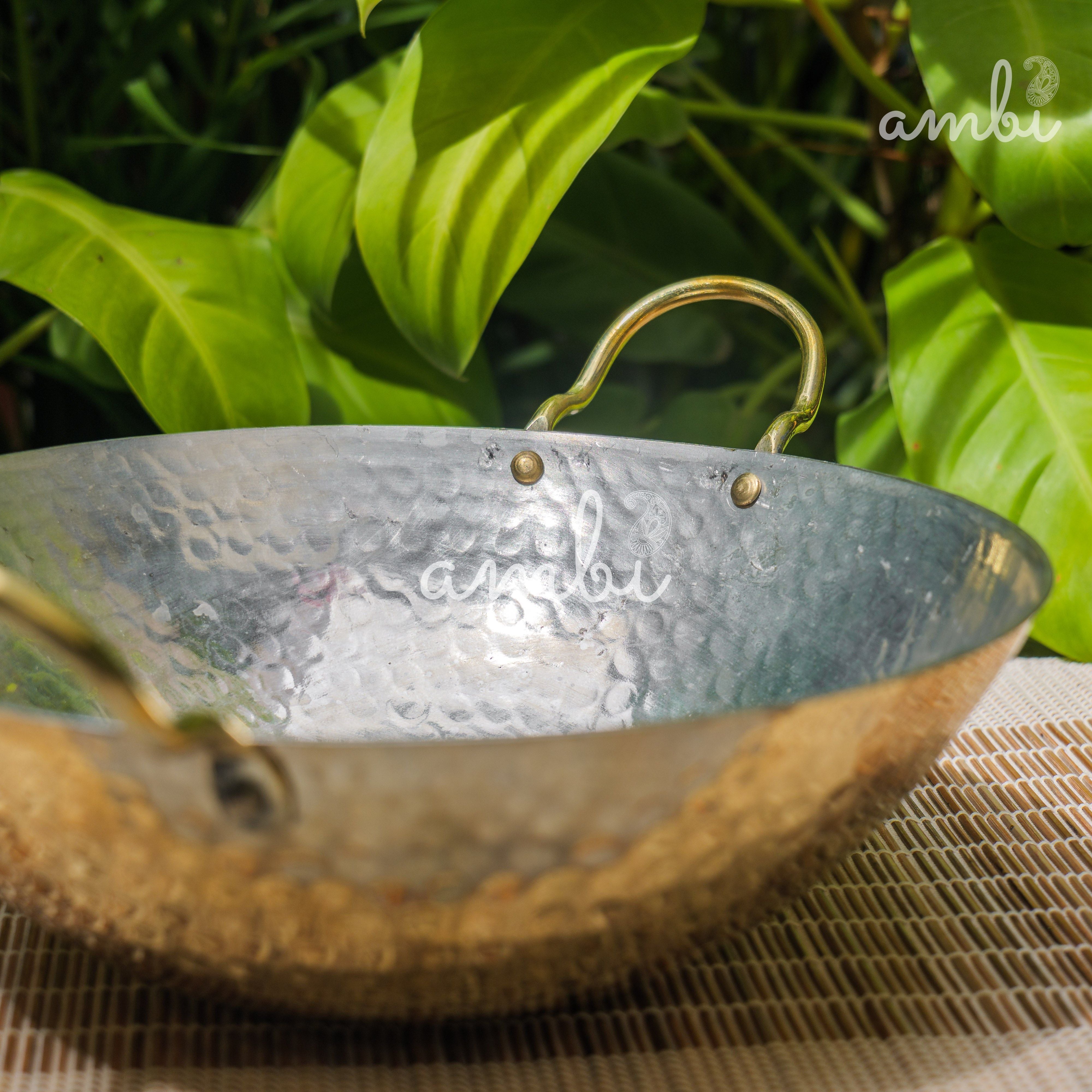 Pure Brass Traditional Hammered Kadhai / Kadai - 11 inches diameter