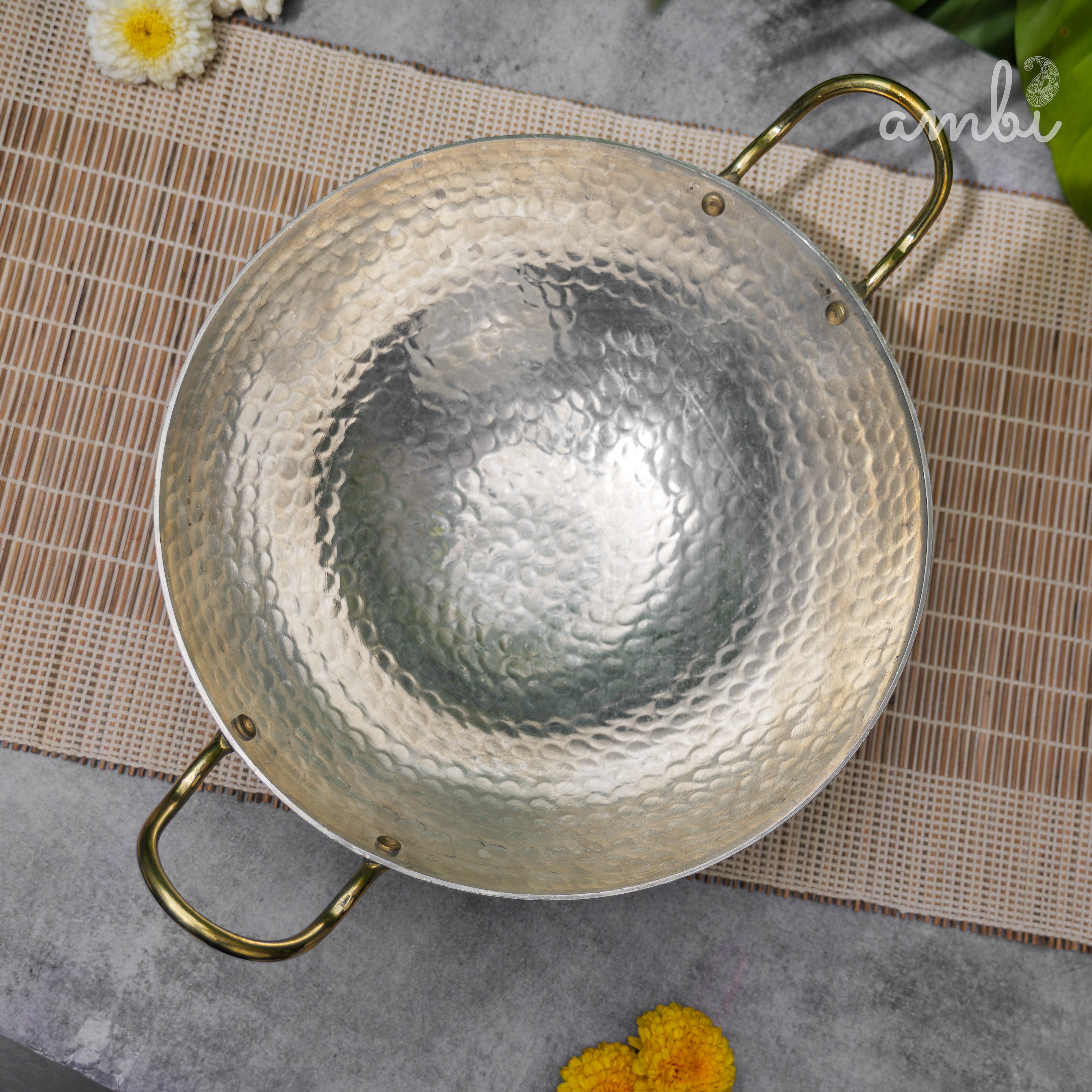 Pure Brass Traditional Hammered Kadhai / Kadai - 11 inches diameter