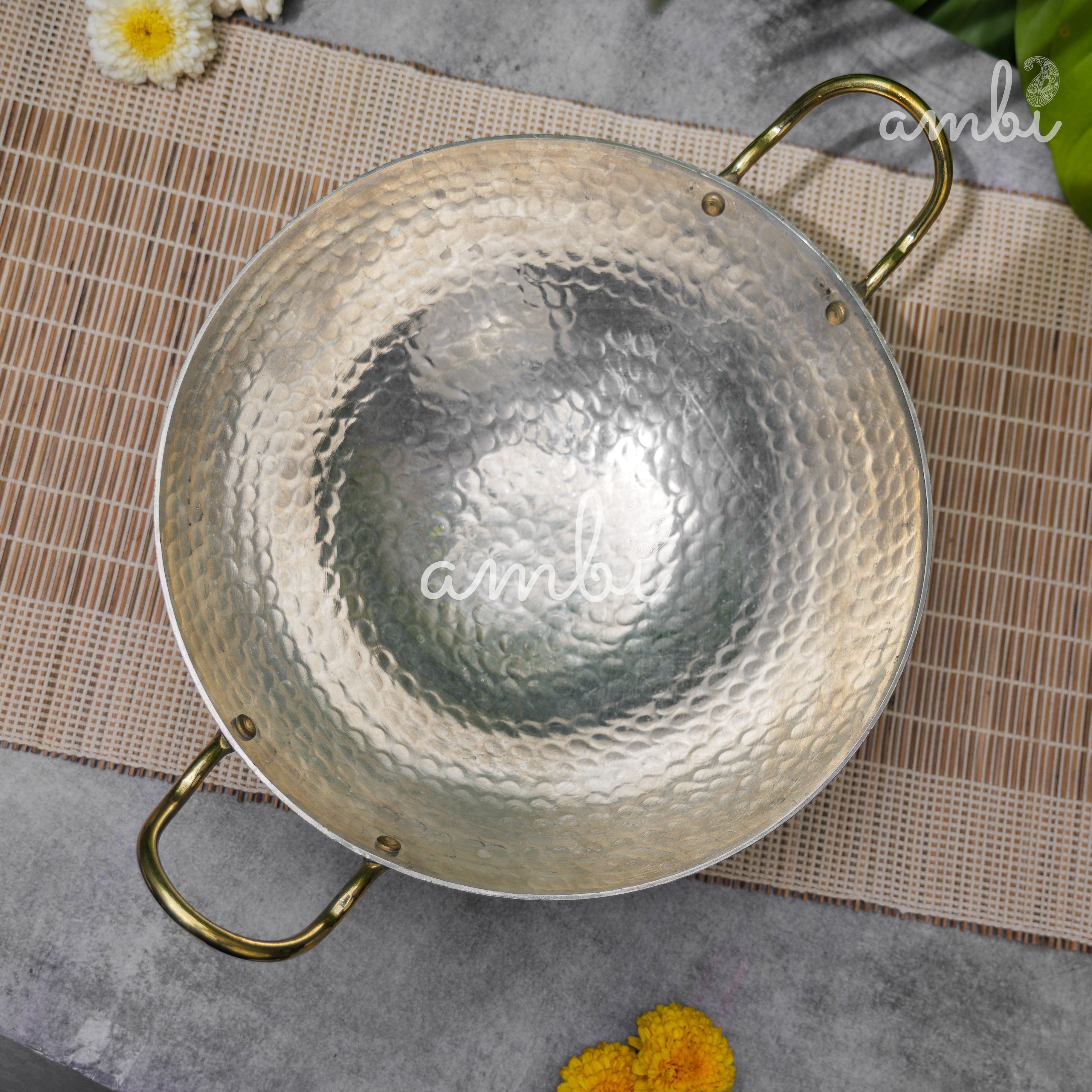 Pure Brass Traditional Hammered Kadhai / Kadai - 11 inches diameter