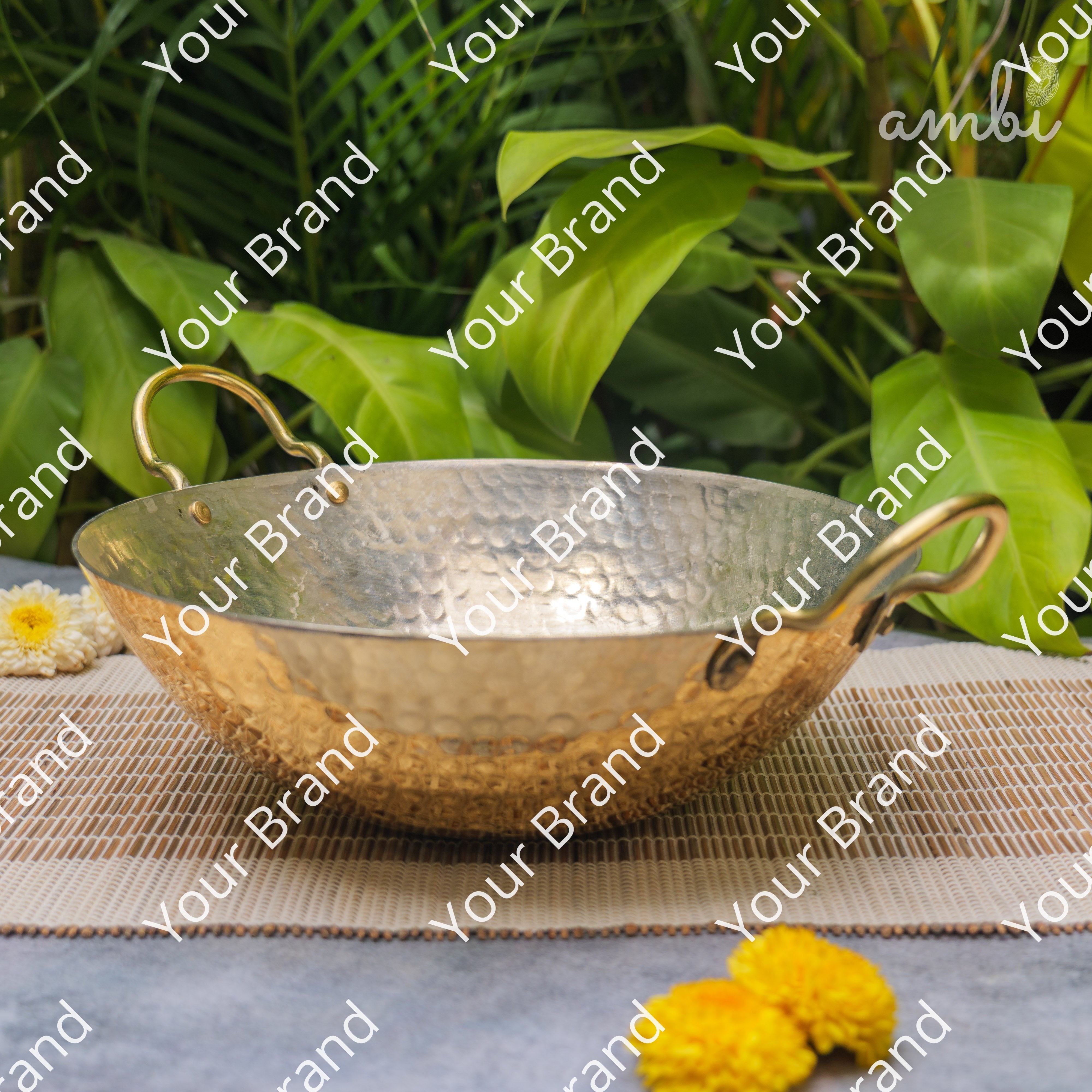 Pure Brass Traditional Hammered Kadhai — 11 Inches | Ambi