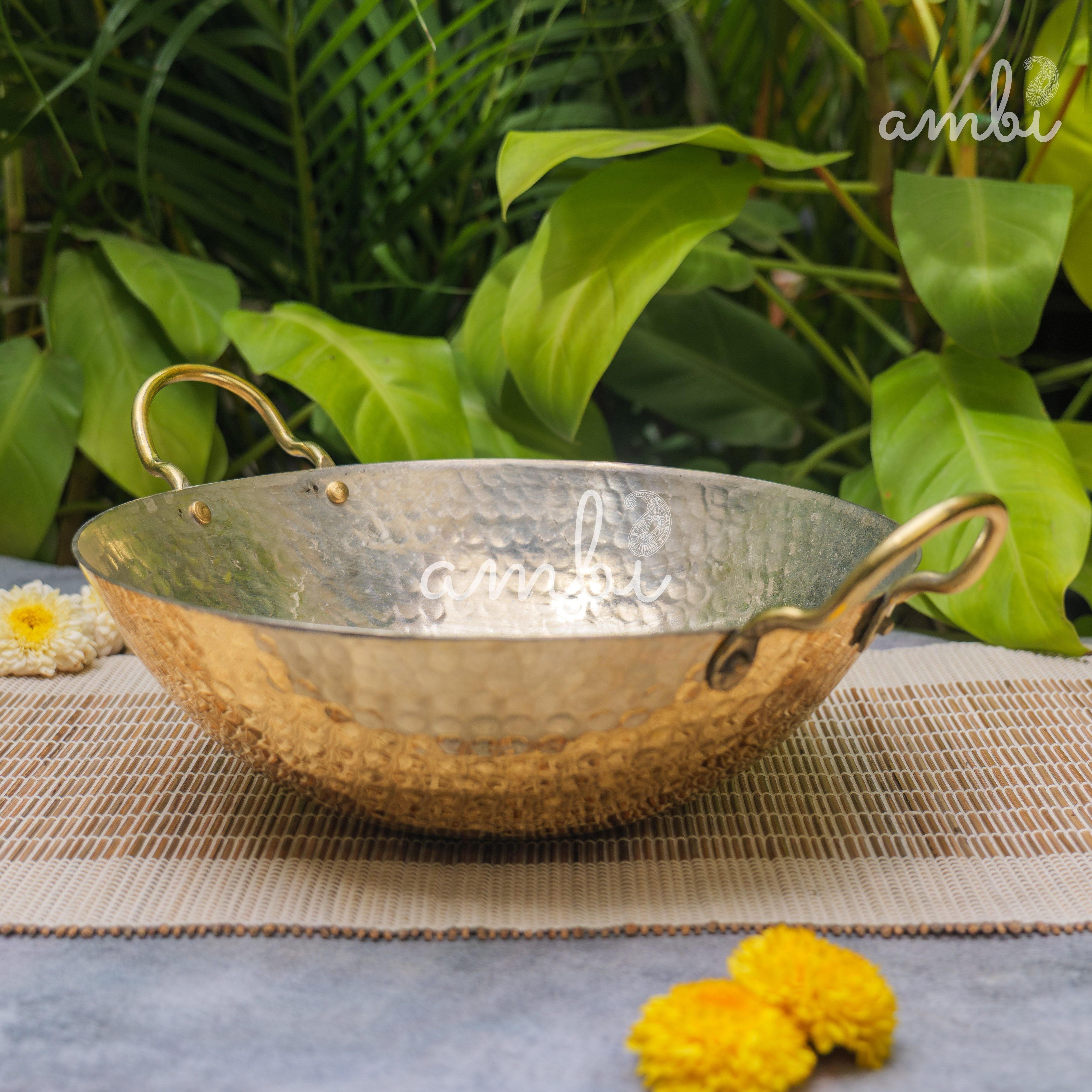 Pure Brass Traditional Hammered Kadhai / Kadai - 11 inches diameter