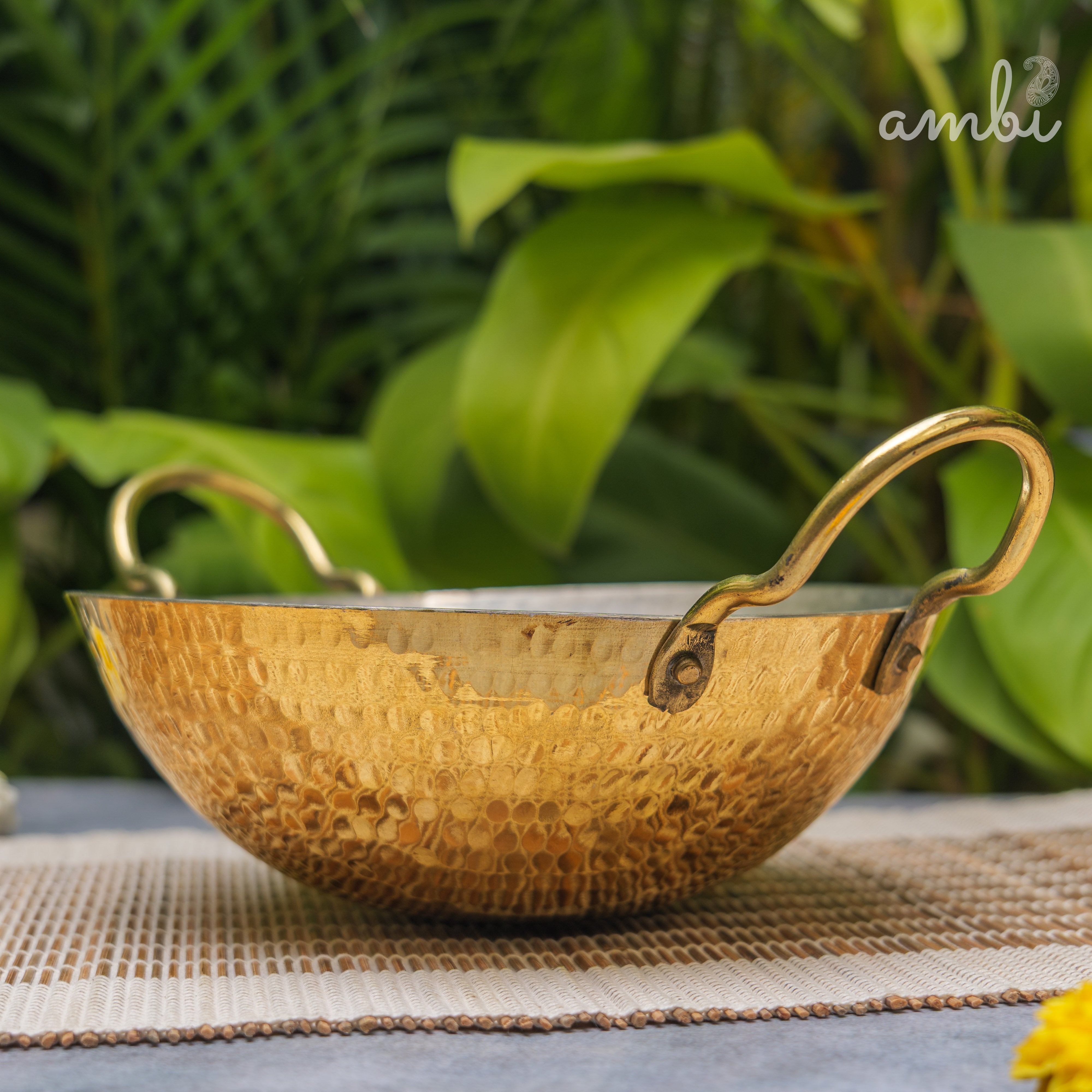 Pure Brass Traditional Hammered Kadhai — 8.5 Inches | Ambi