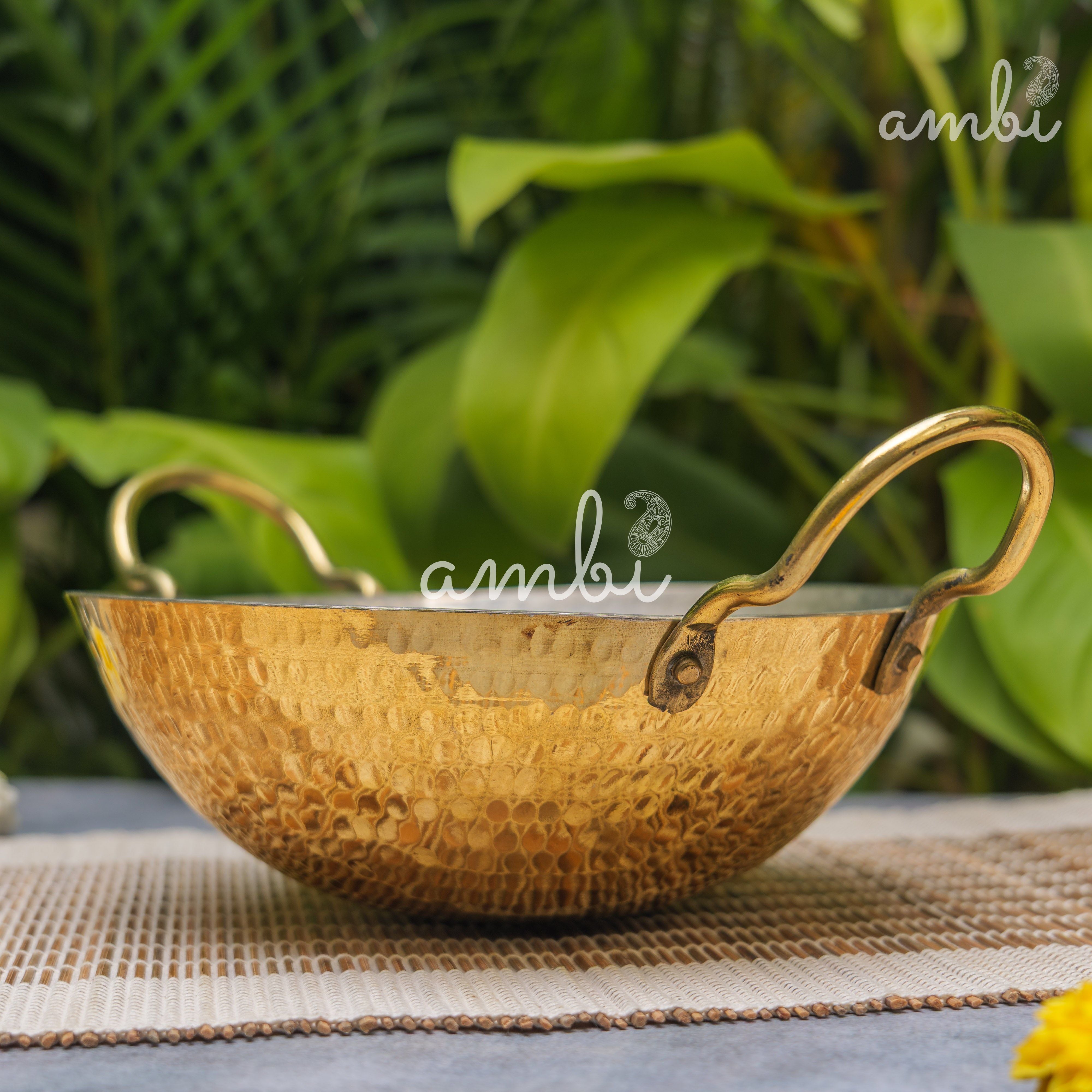 Pure Brass Traditional Hammered Kadhai / Kadai - 8.5 inches diameter