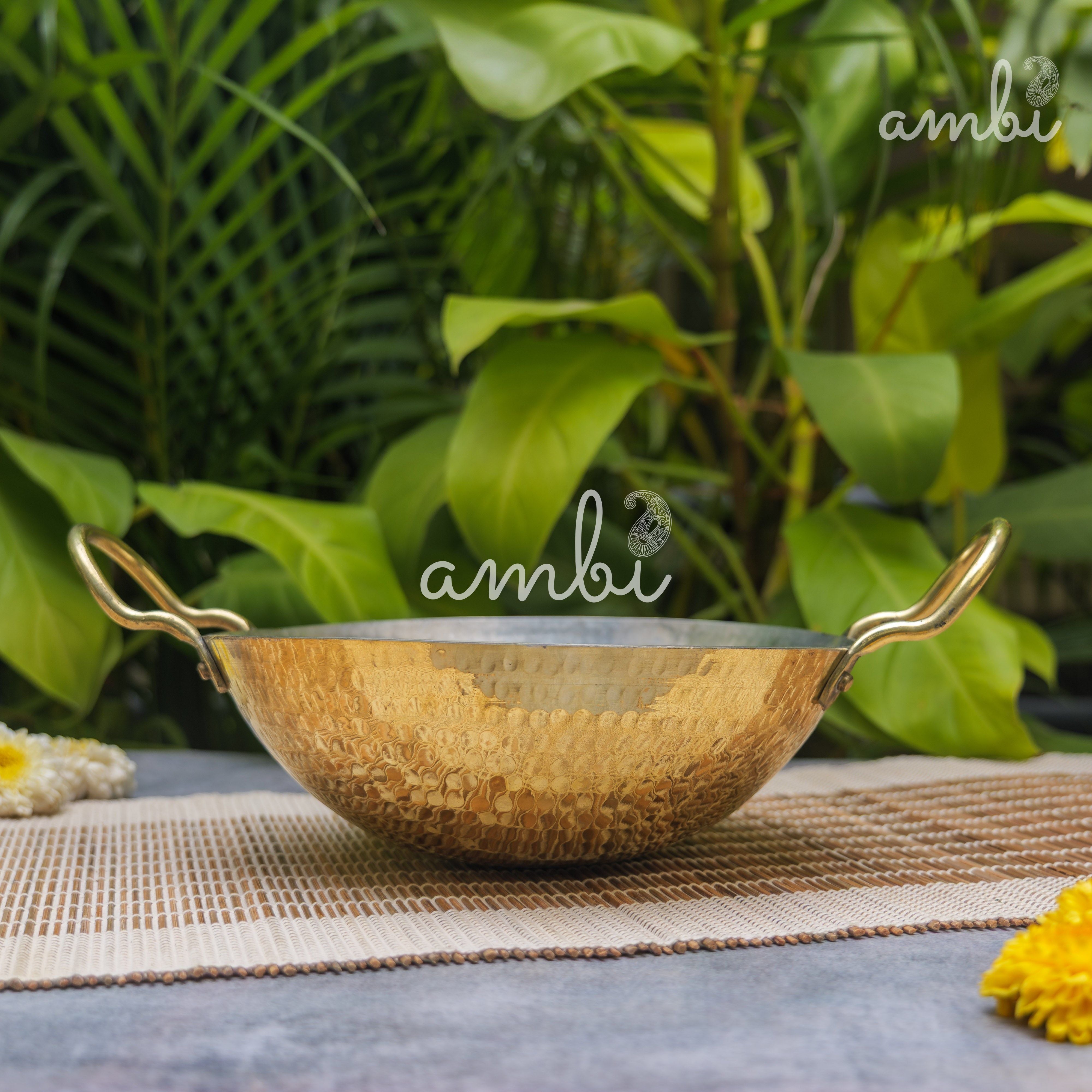 Pure Brass Peetal ki Kadai with Durable Handles — Medium | 7 Inch | 1 Litre | Ambi