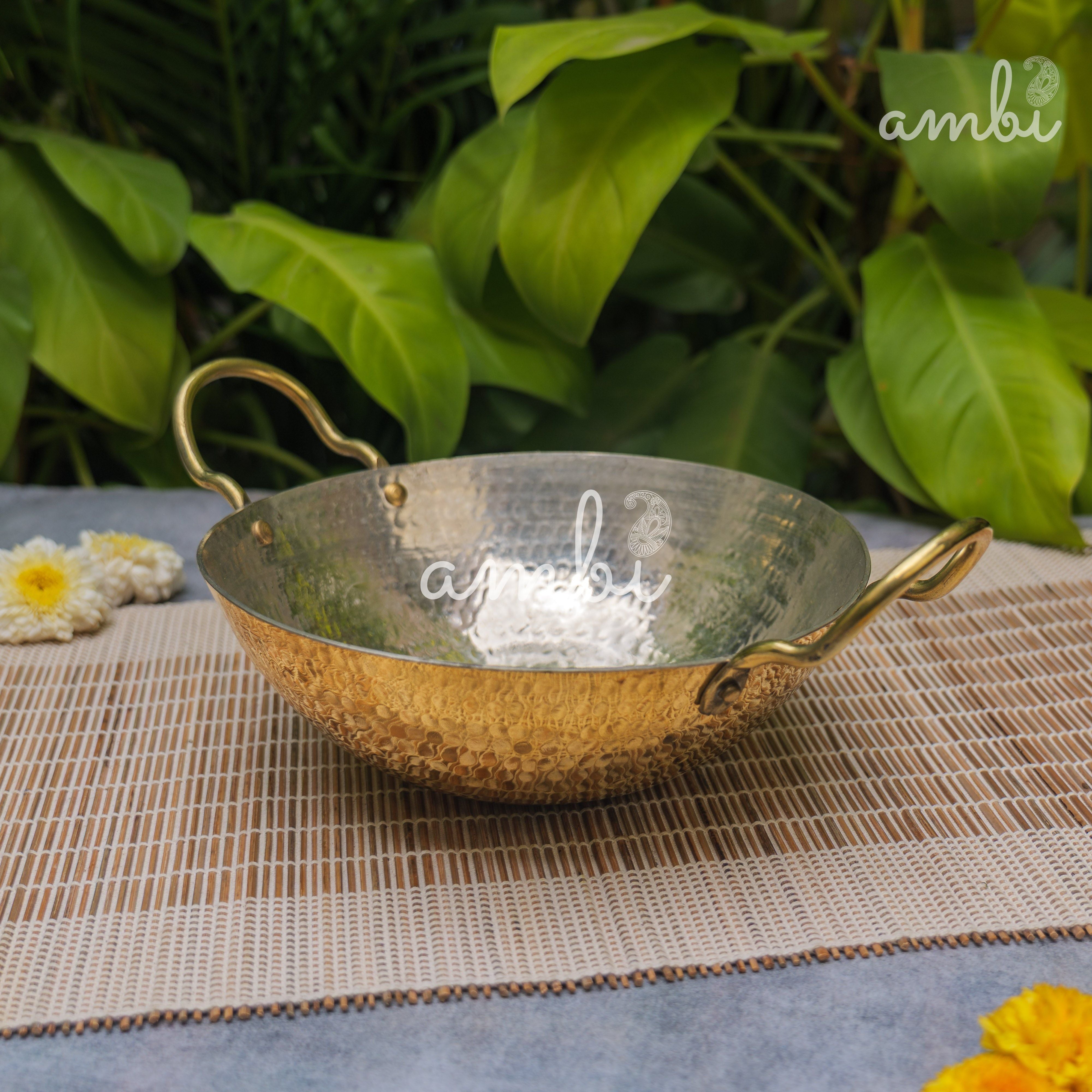 Pure Brass Traditional Hammered Kadhai / Kadai - 8.5 inches diameter