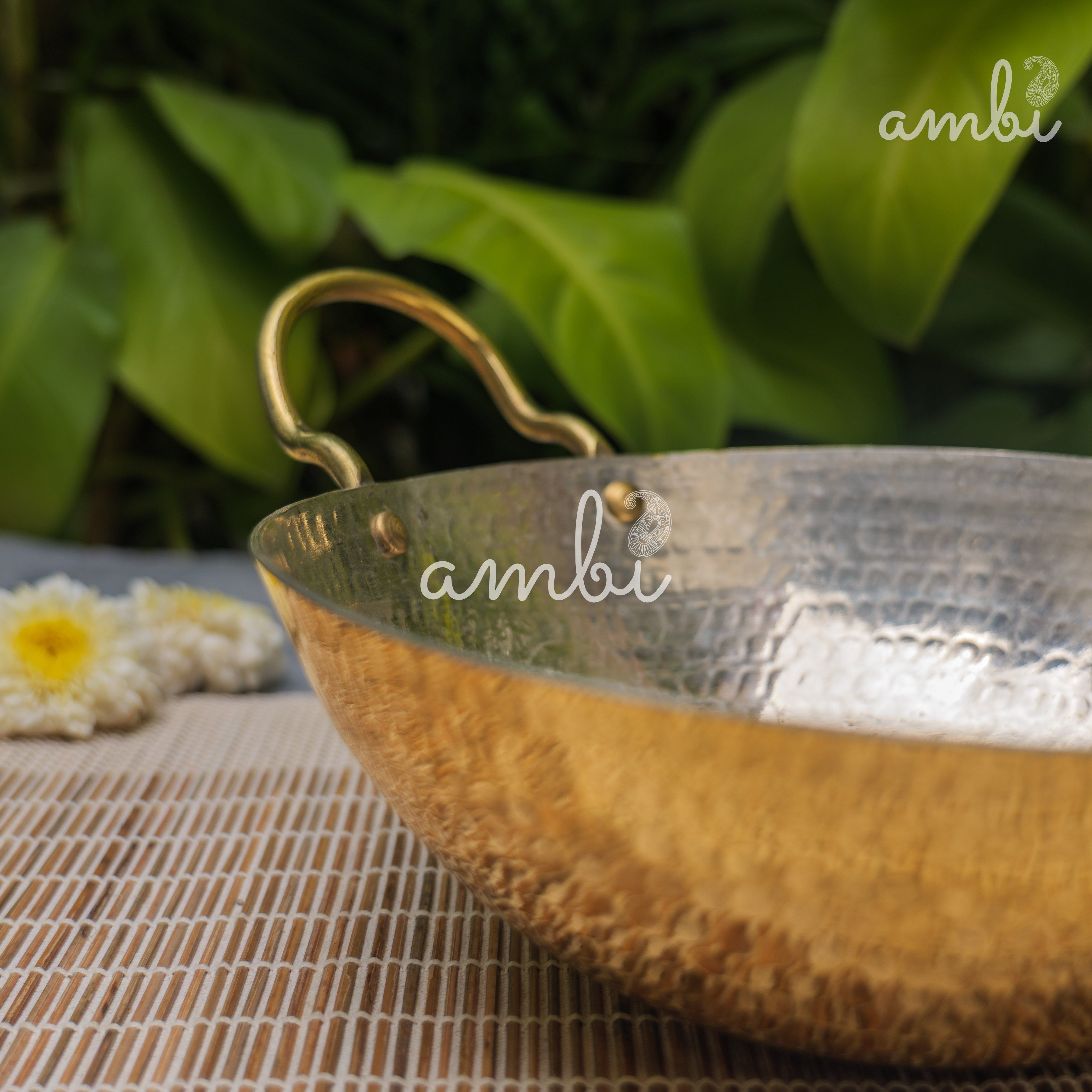 Pure Brass Traditional Hammered Kadhai / Kadai - 8.5 inches diameter