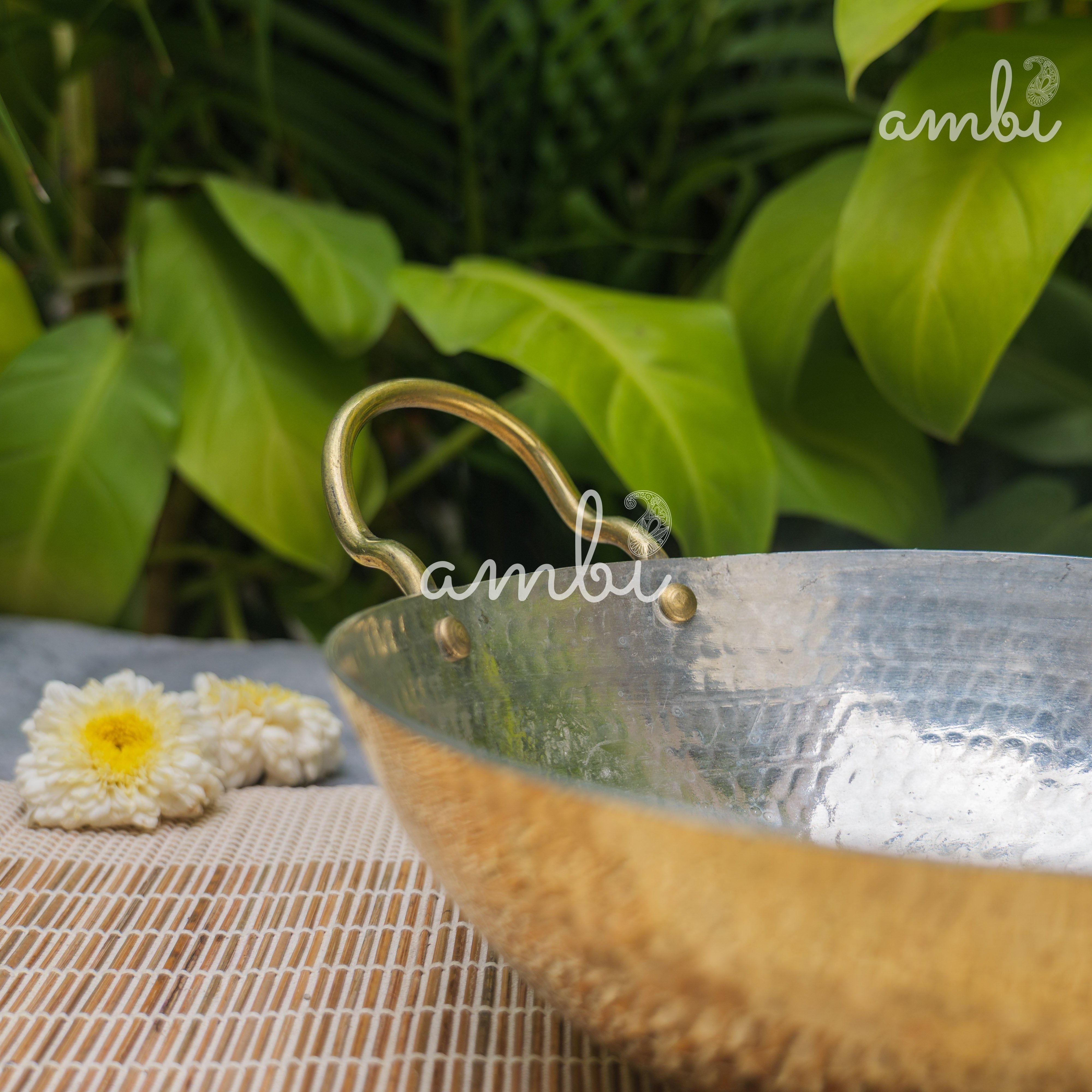 Pure Brass Peetal ki Kadai with Durable Handles — Medium | 7 Inch | 1 Litre | Ambi