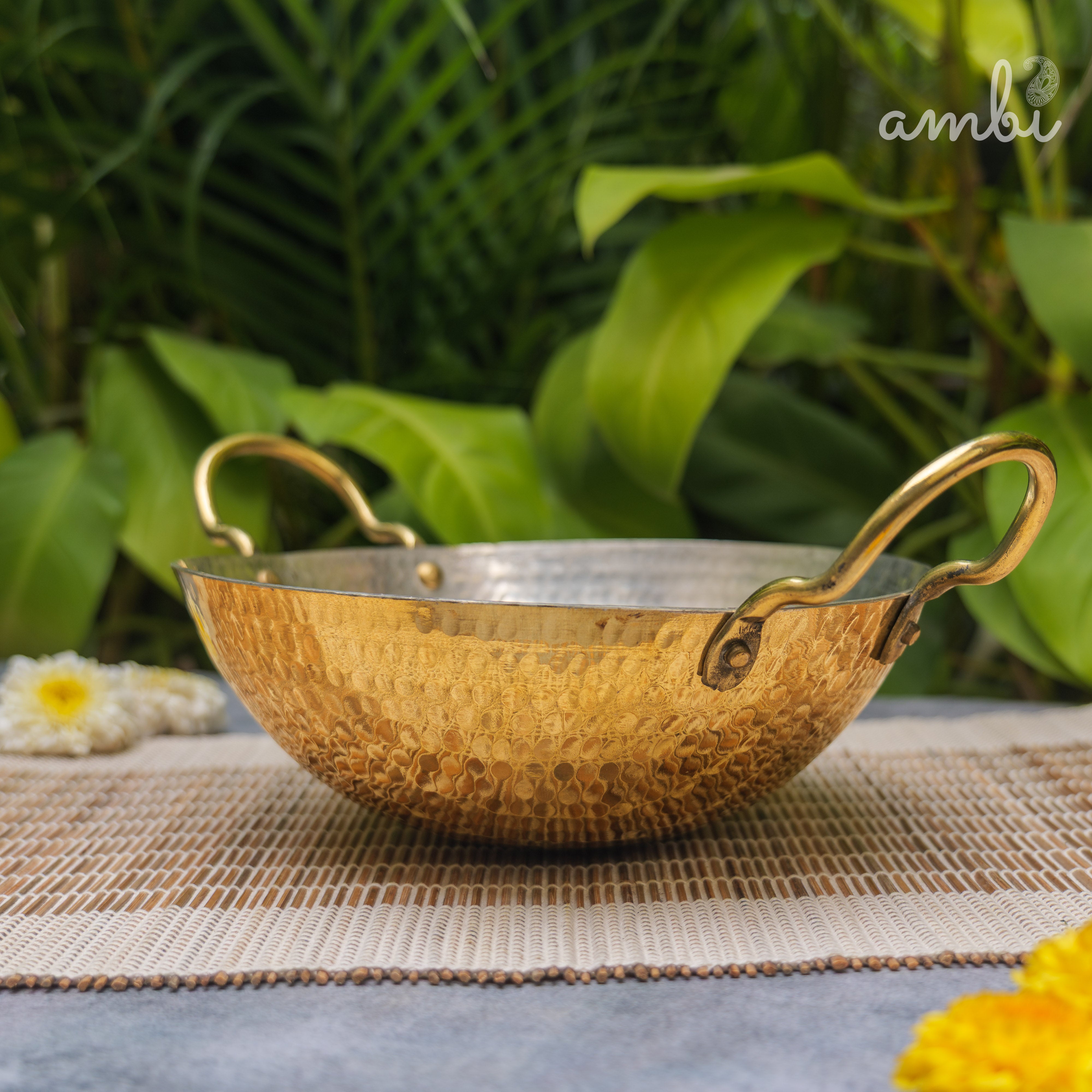 Pure Brass Traditional Hammered Kadhai — 8.5 Inches | Ambi