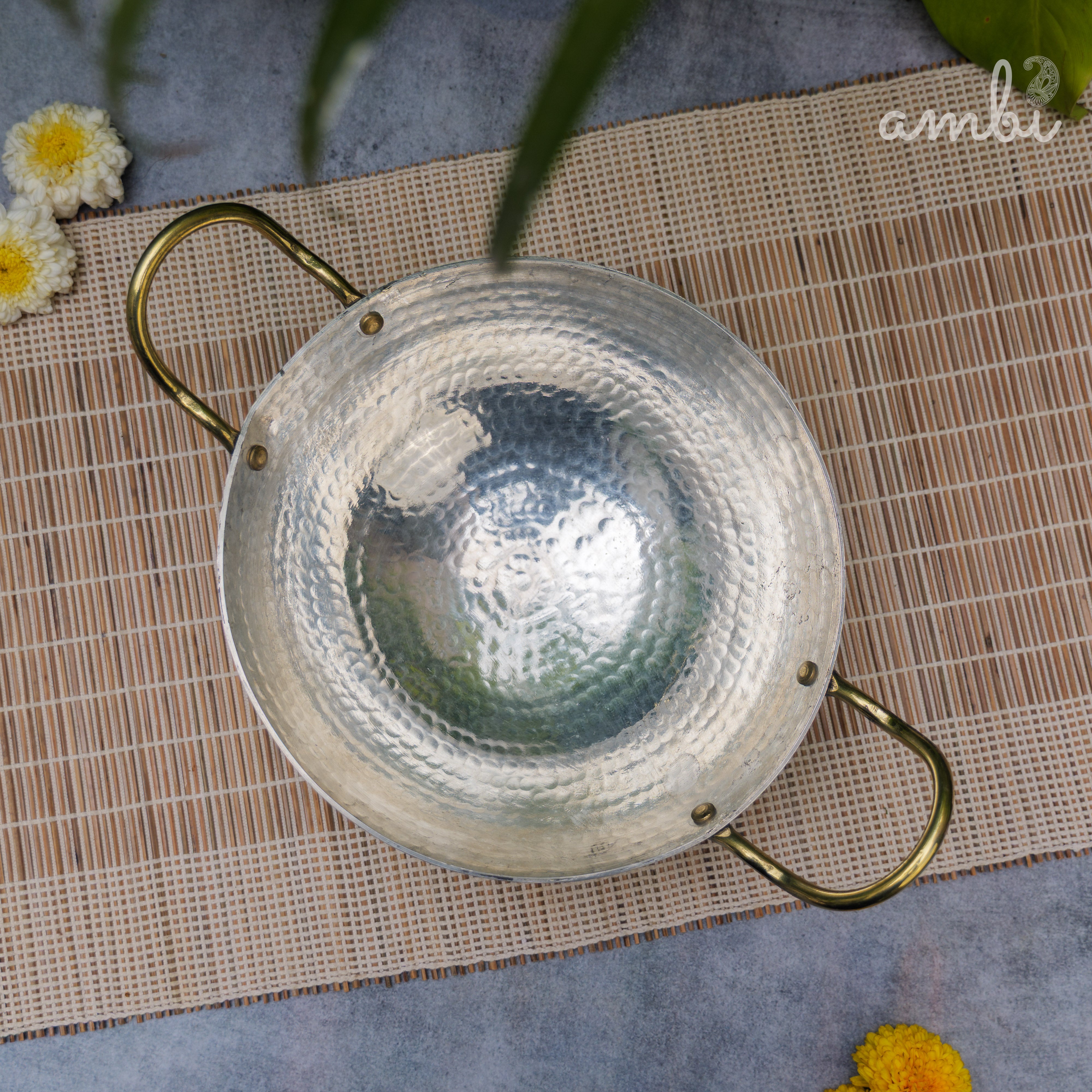 Pure Brass Traditional Hammered Kadhai / Kadai - 8.5 inches diameter
