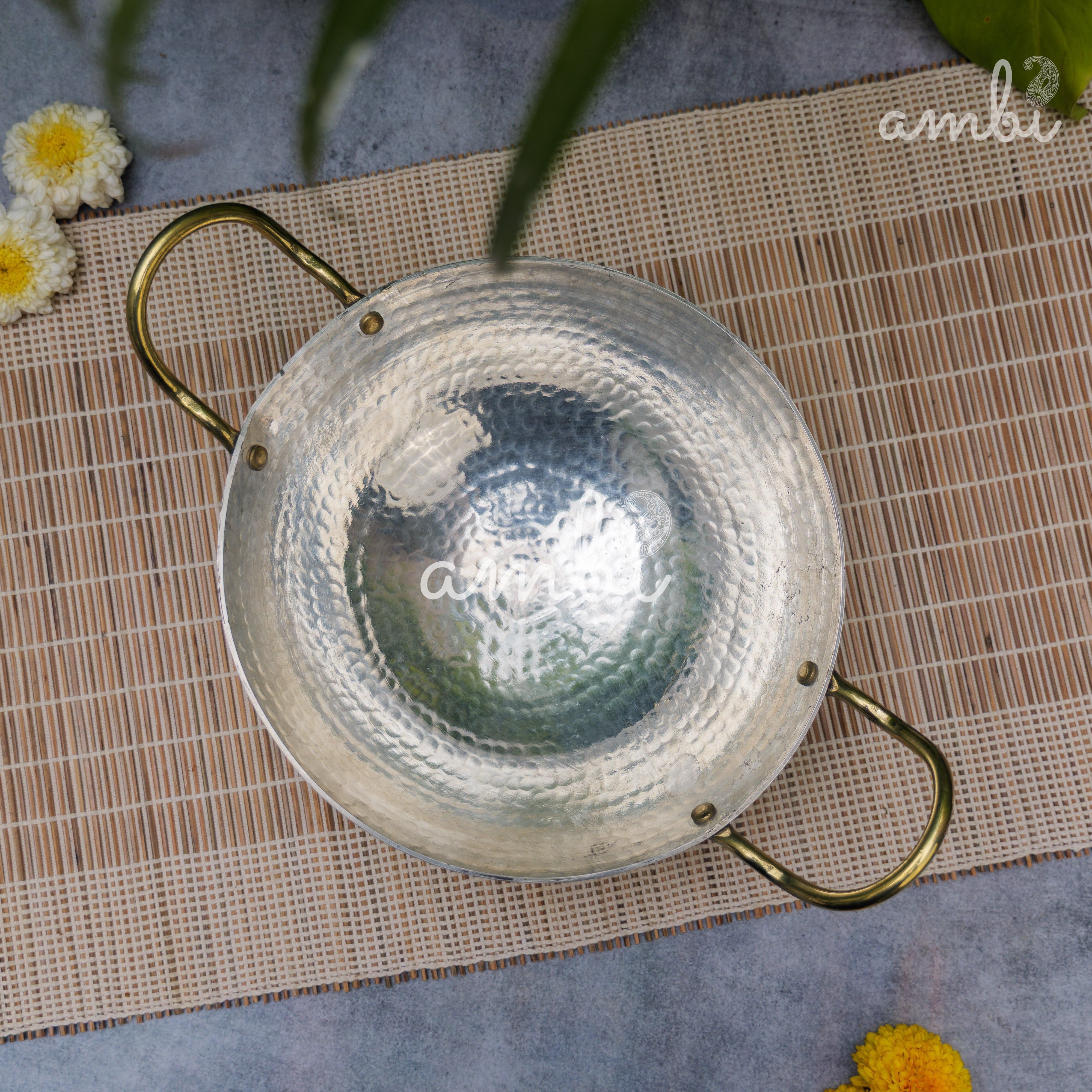 Pure Brass Traditional Hammered Kadhai / Kadai - 8.5 inches diameter