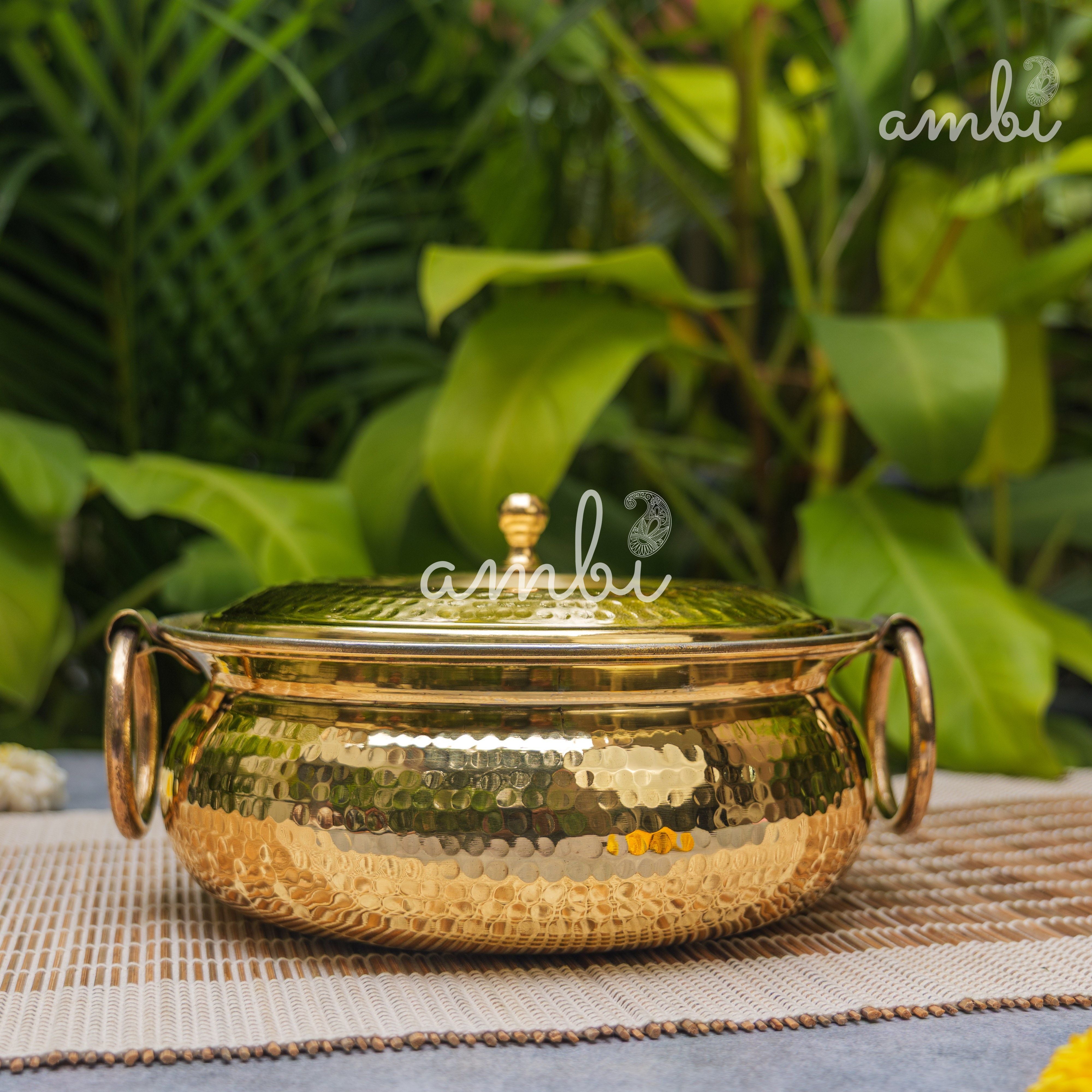 Pure Brass Hammered Biriyani Lagan / Degchi with Kalai - 9 inches diameter