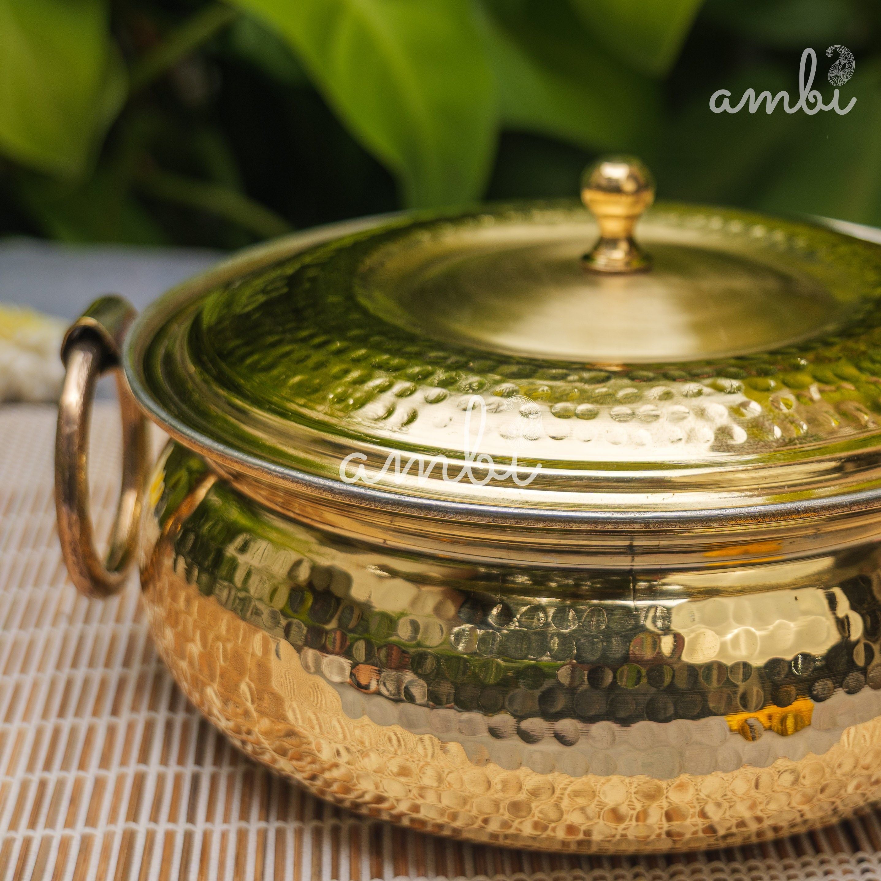 Pure Brass Hammered Biriyani Lagan / Degchi with Kalai - 9 inches diameter