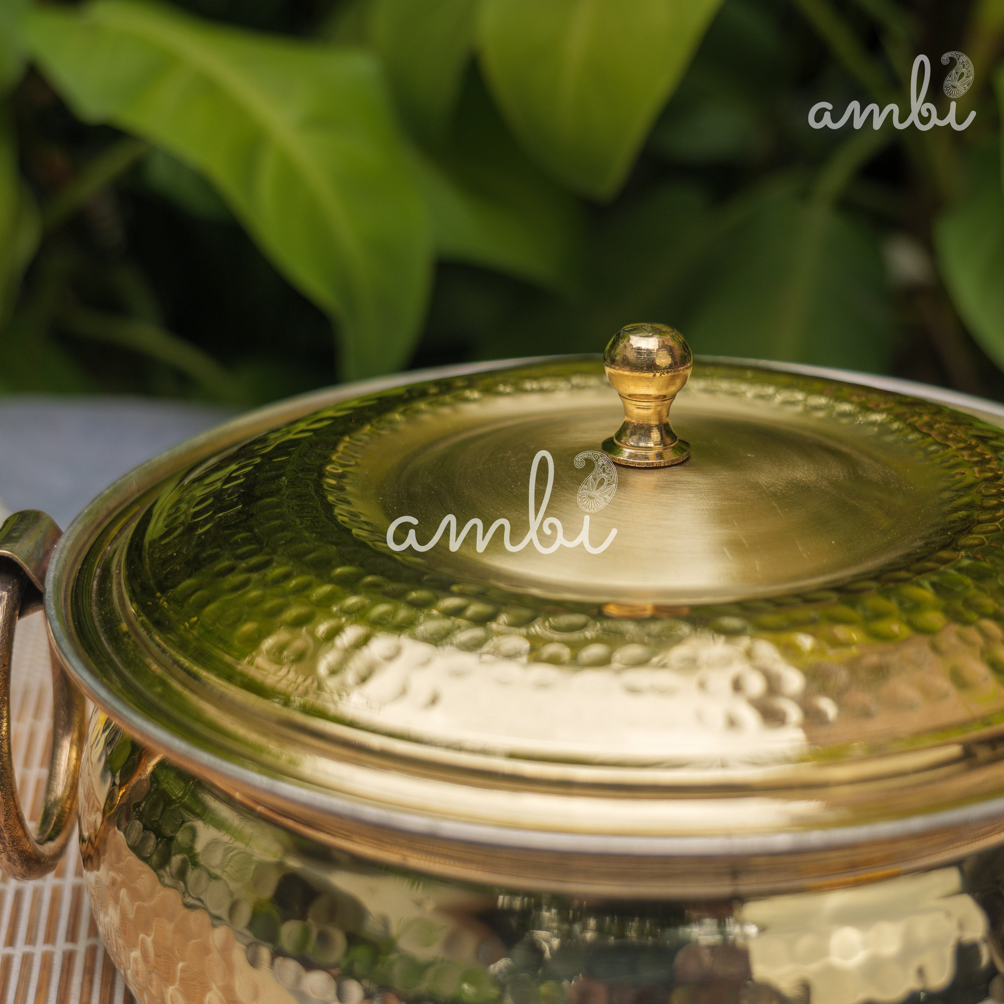 Pure Brass Hammered Biriyani Lagan / Degchi with Kalai - 9 inches diameter