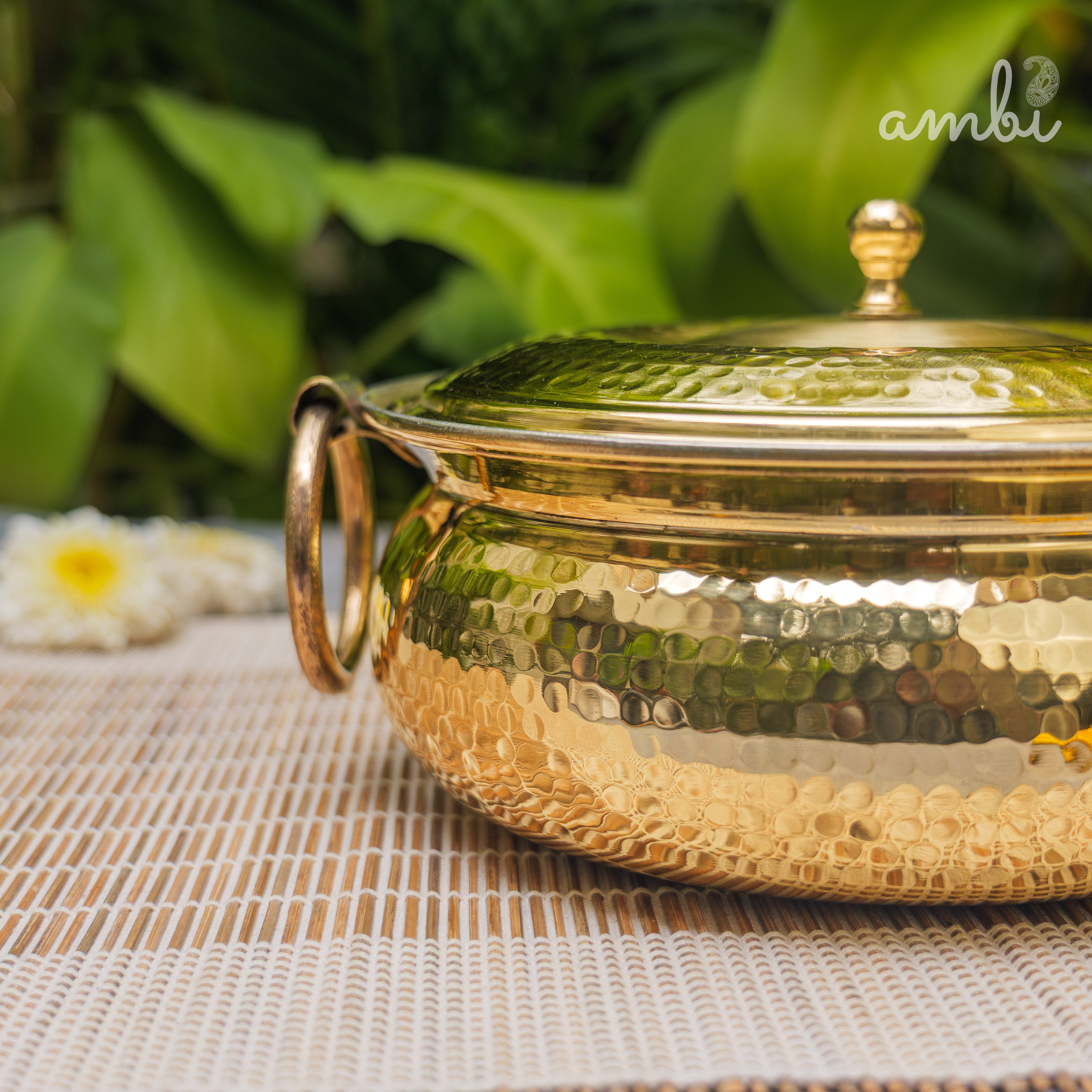 Pure Brass Hammered Biriyani Lagan / Degchi with Kalai - 9 inches diameter