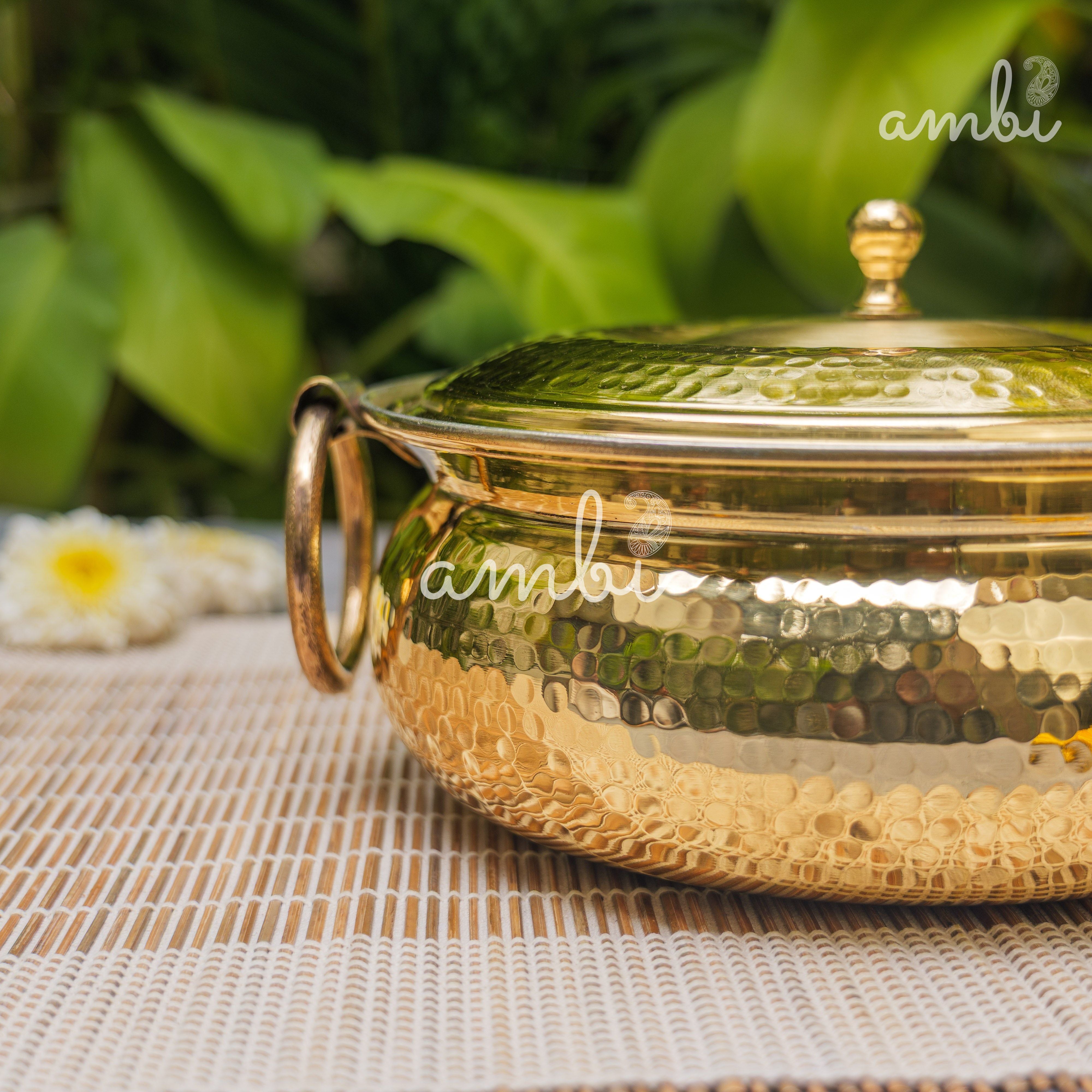 Pure Brass Hammered Biriyani Lagan / Degchi with Kalai - 9 inches diameter