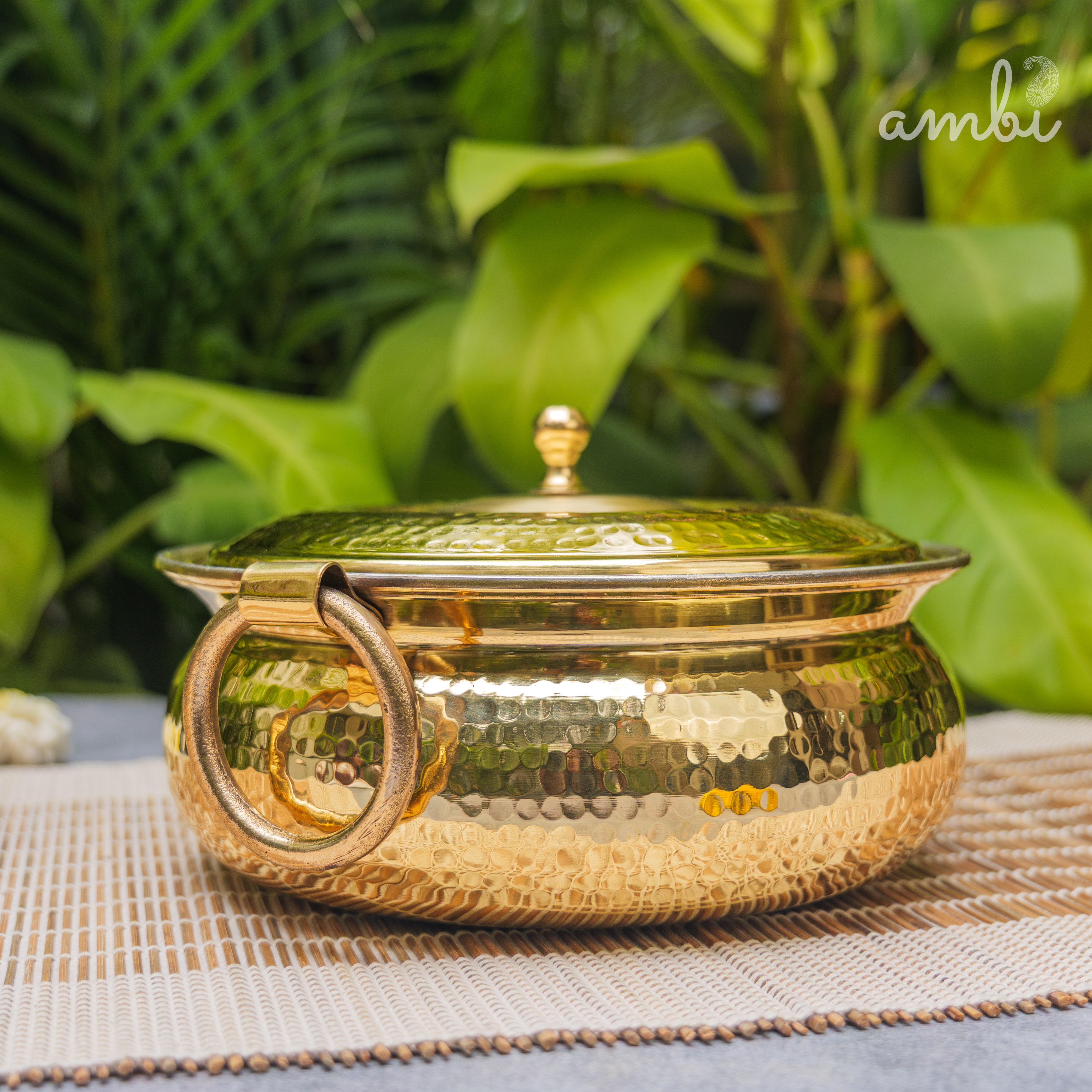Pure Brass Hammered Biriyani Lagan / Degchi with Kalai - 9 inches diameter