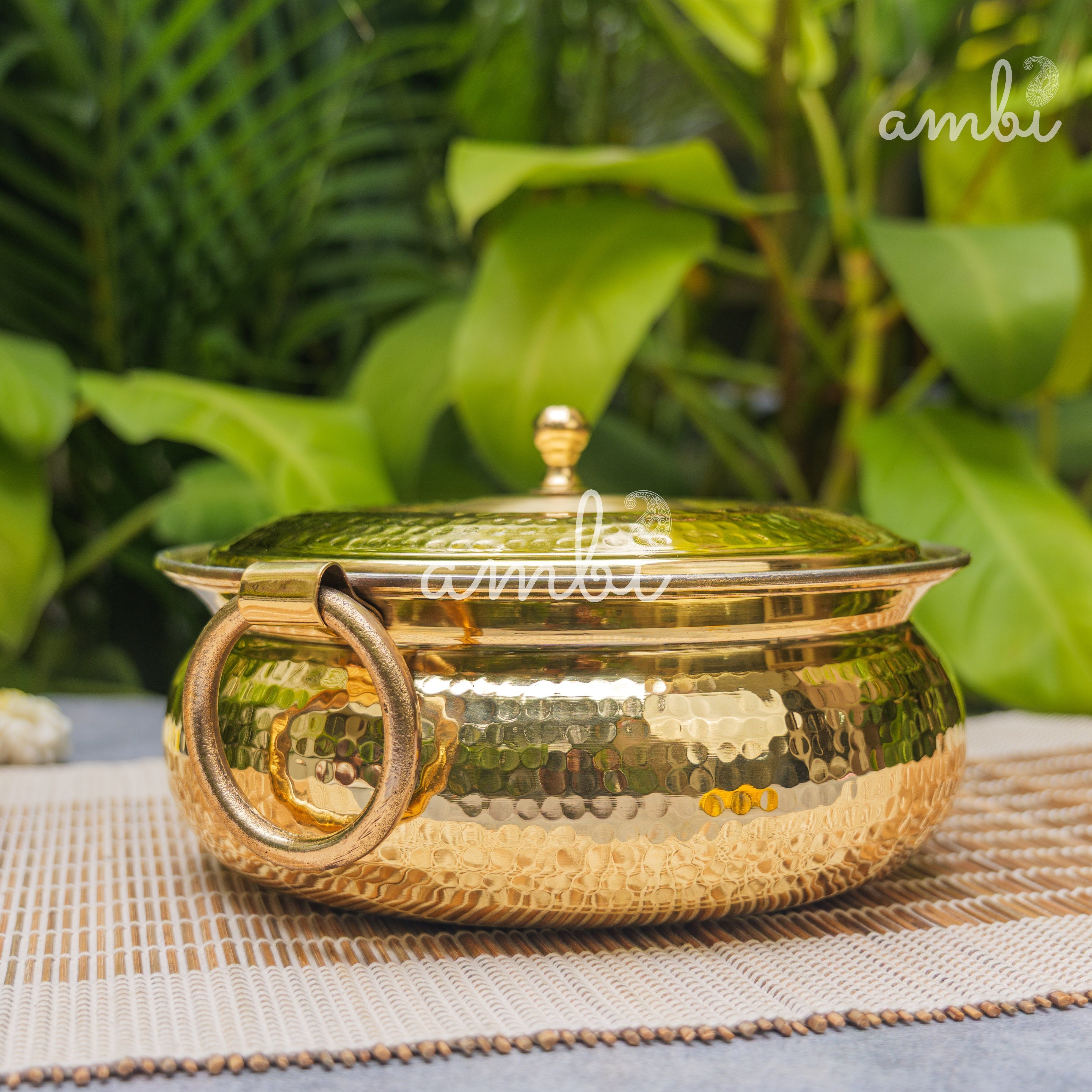 Pure Brass Hammered Biriyani Lagan / Degchi with Kalai - 9 inches diameter