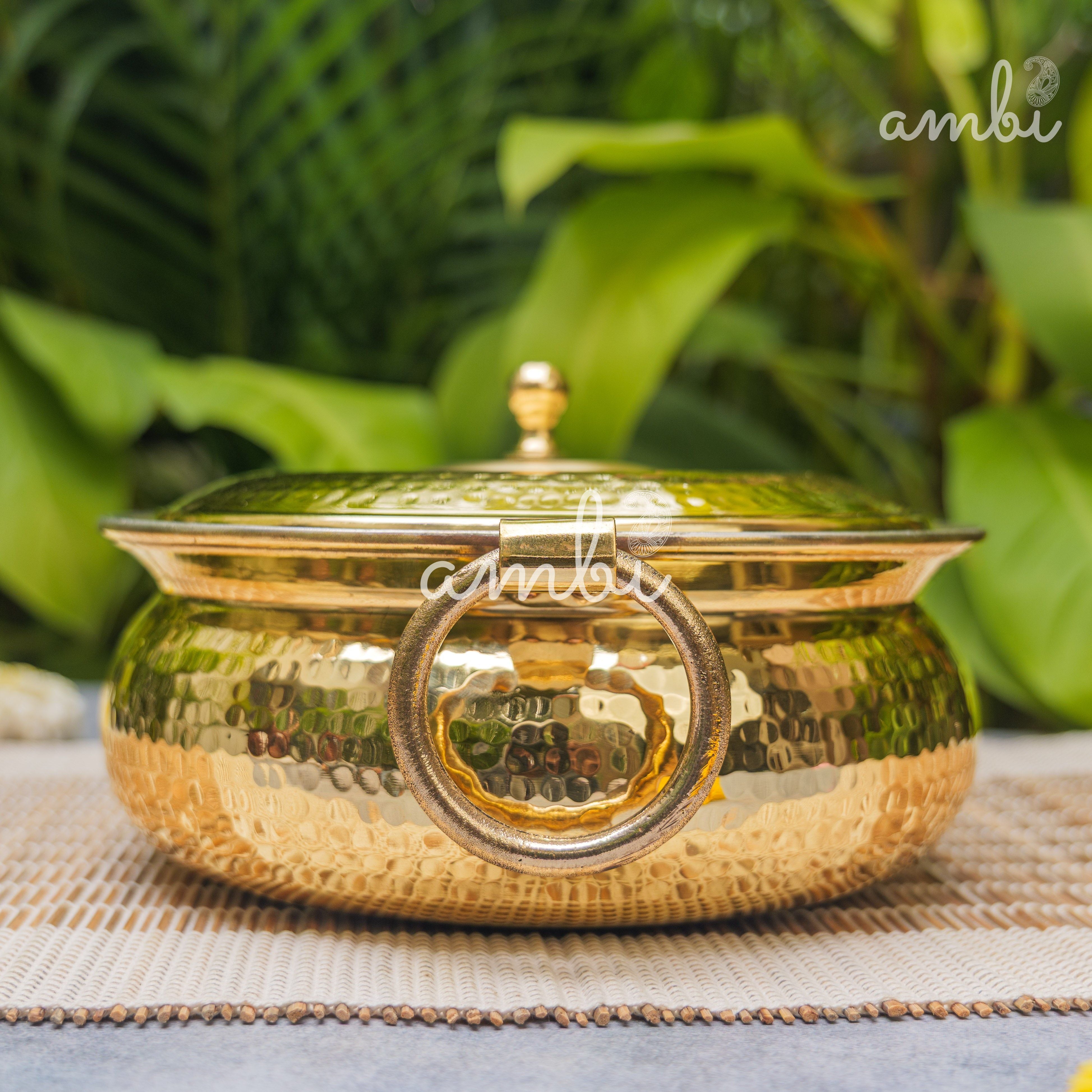 Pure Brass Hammered Biriyani Lagan / Degchi with Kalai - 9 inches diameter