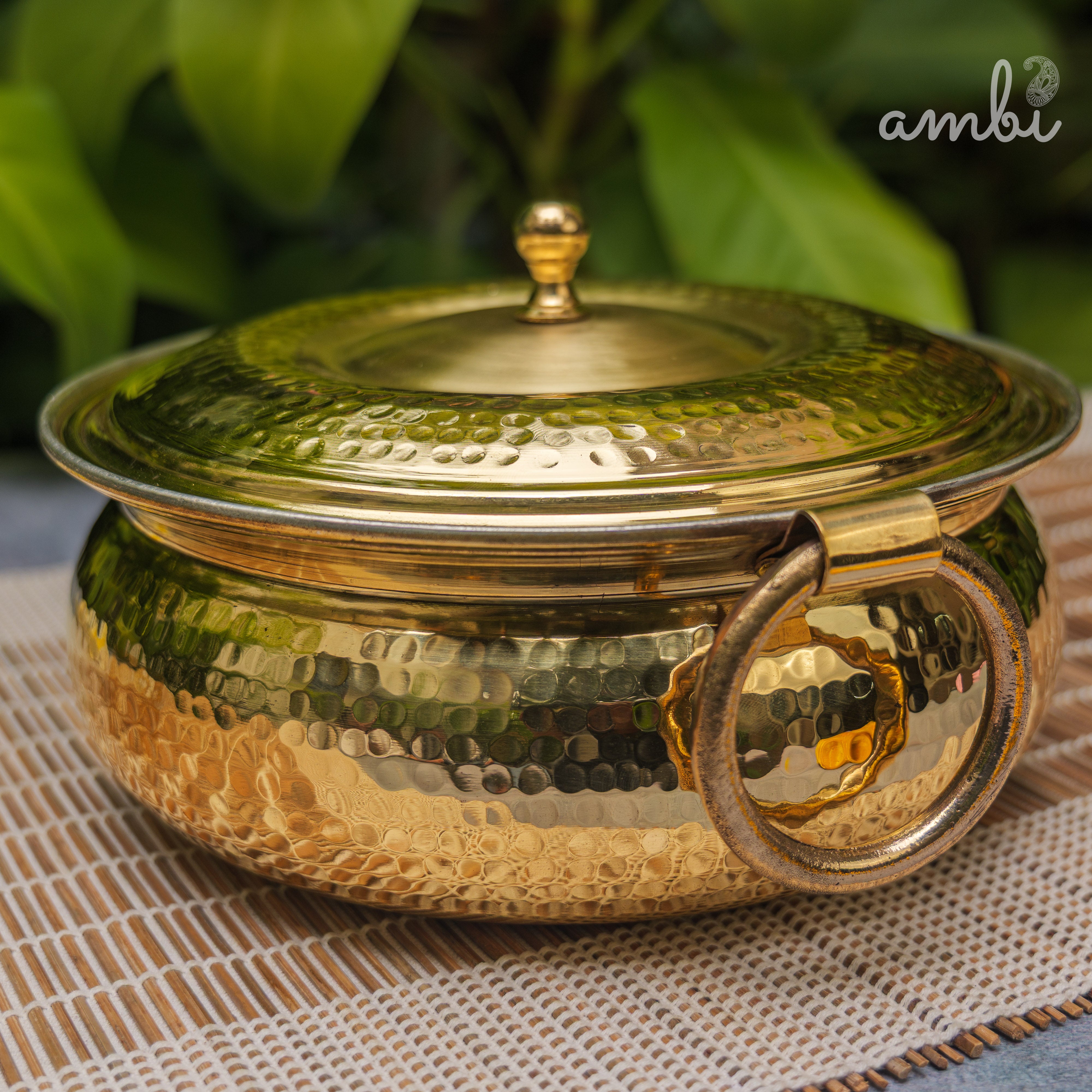 Pure Brass Hammered Biriyani Lagan / Degchi with Kalai - 9 inches diameter