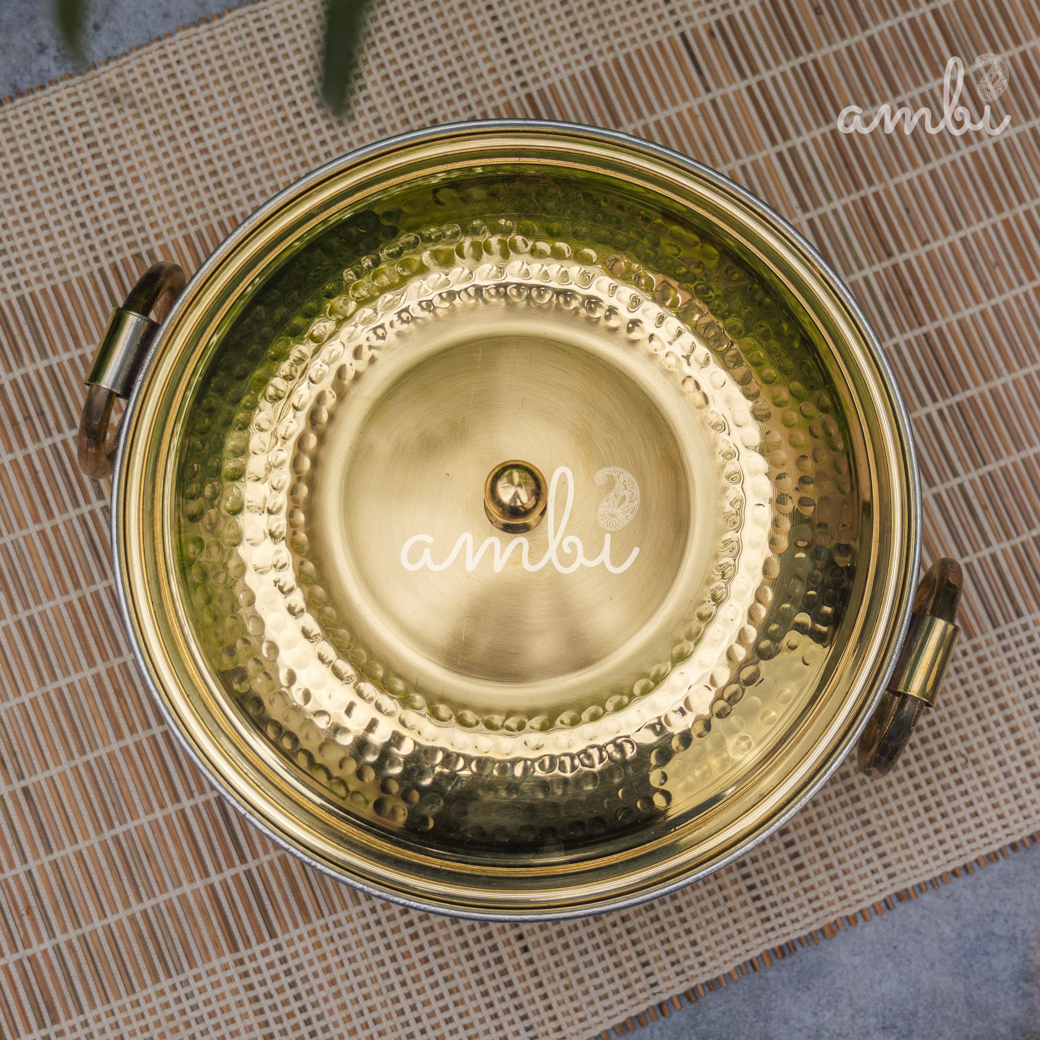 Pure Brass Hammered Biriyani Lagan / Degchi with Kalai - 9 inches diameter