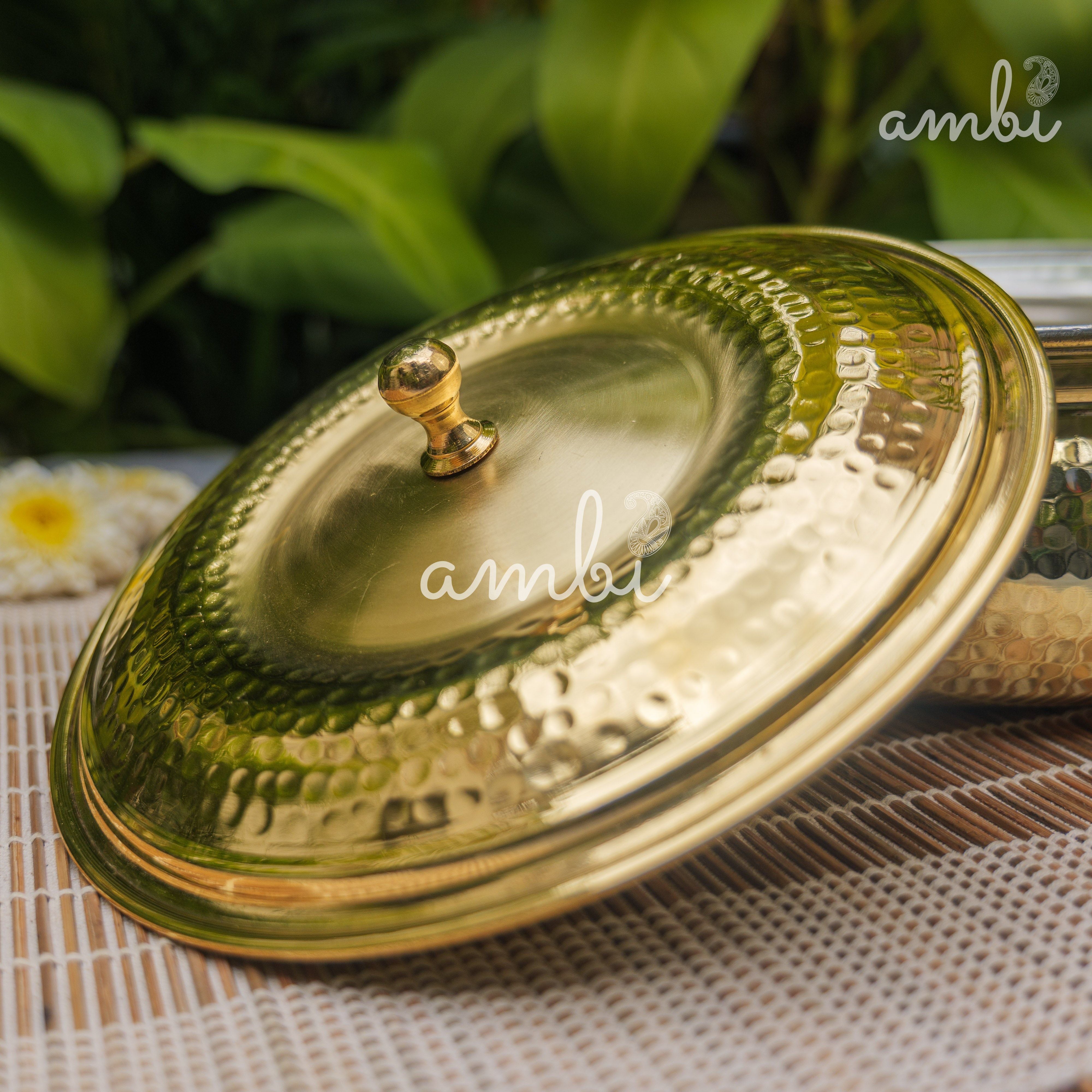 Pure Brass Hammered Biriyani Lagan / Degchi with Kalai - 9 inches diameter
