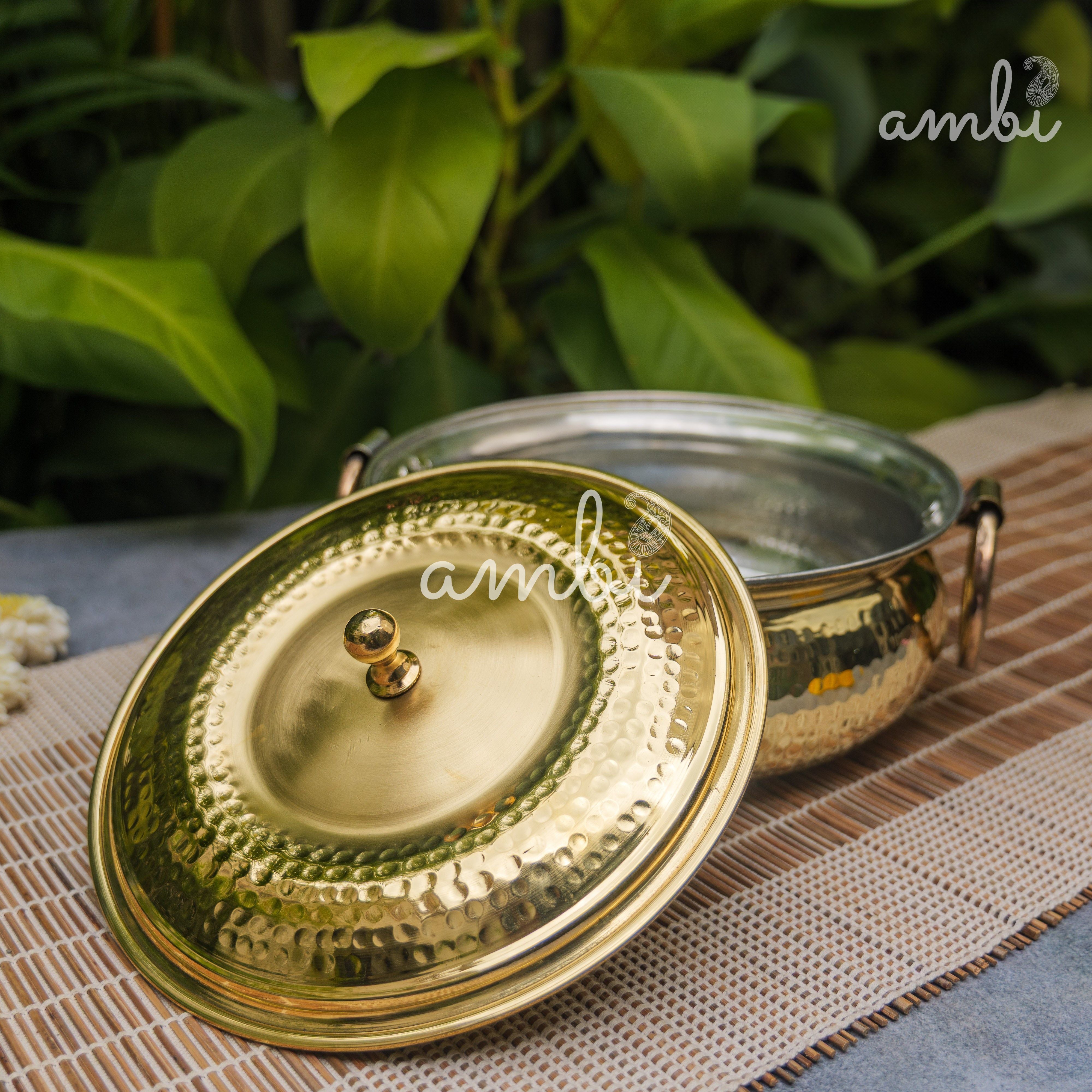 Pure Brass Hammered Biriyani Lagan / Degchi with Kalai - 9 inches diameter