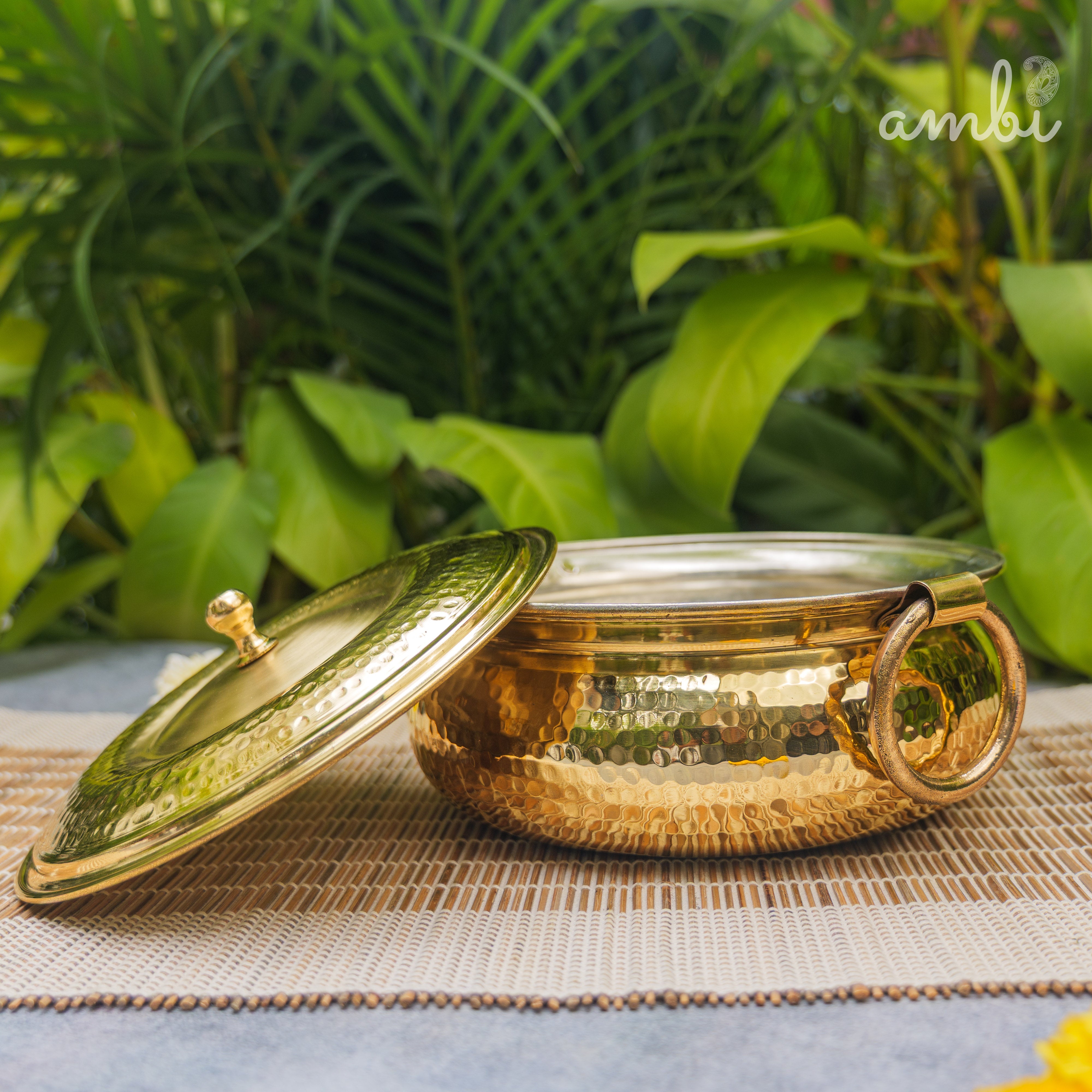 Pure Brass Hammered Biriyani Lagan / Degchi with Kalai - 9 inches diameter