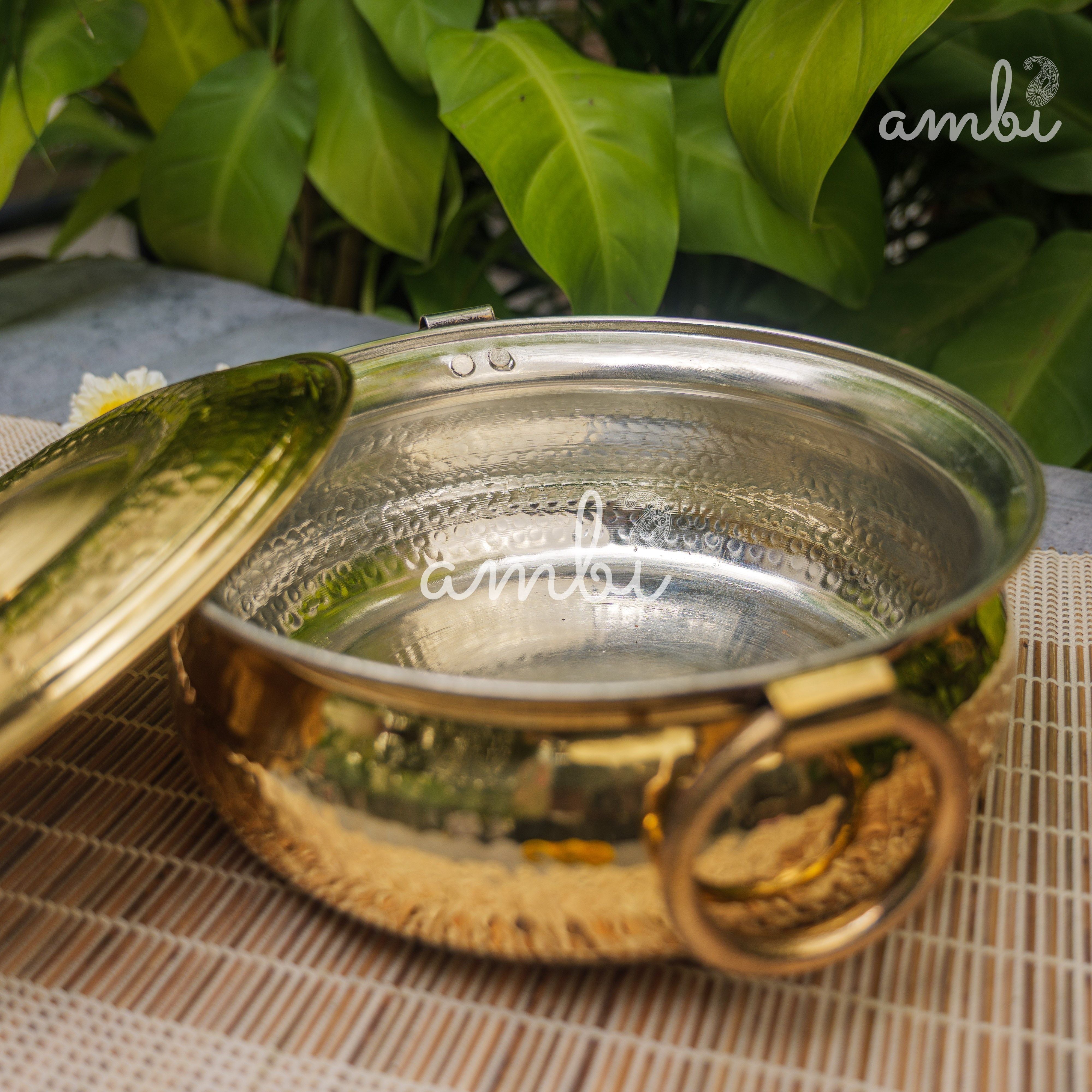 Pure Brass Hammered Biriyani Lagan / Degchi with Kalai - 9 inches diameter