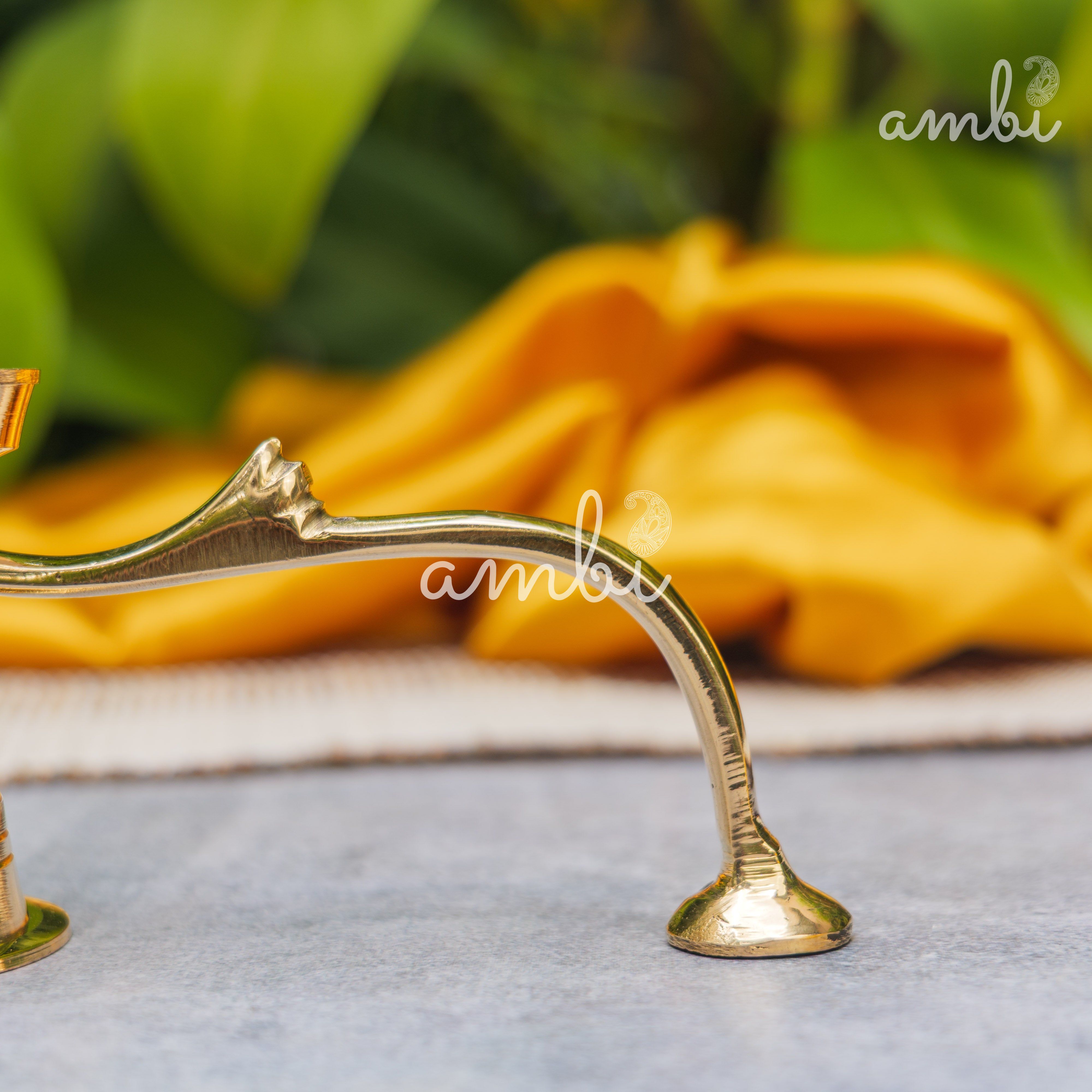 Ambi Home Pure Brass Panch Aarti Dhoop Diya with Handle - 6 inches | Small |