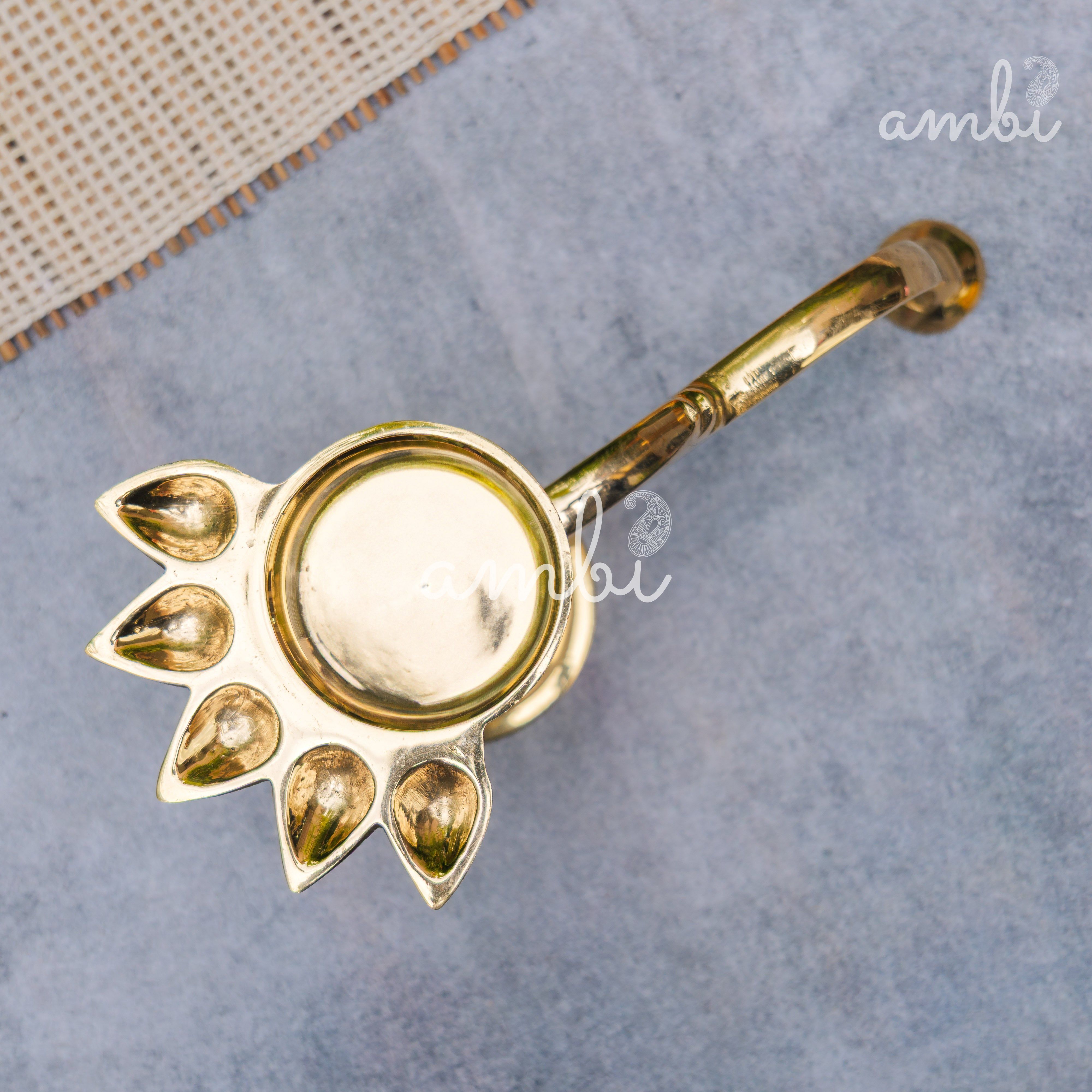 Ambi Home Pure Brass Panch Aarti Dhoop Diya with Handle - 6 inches | Small |