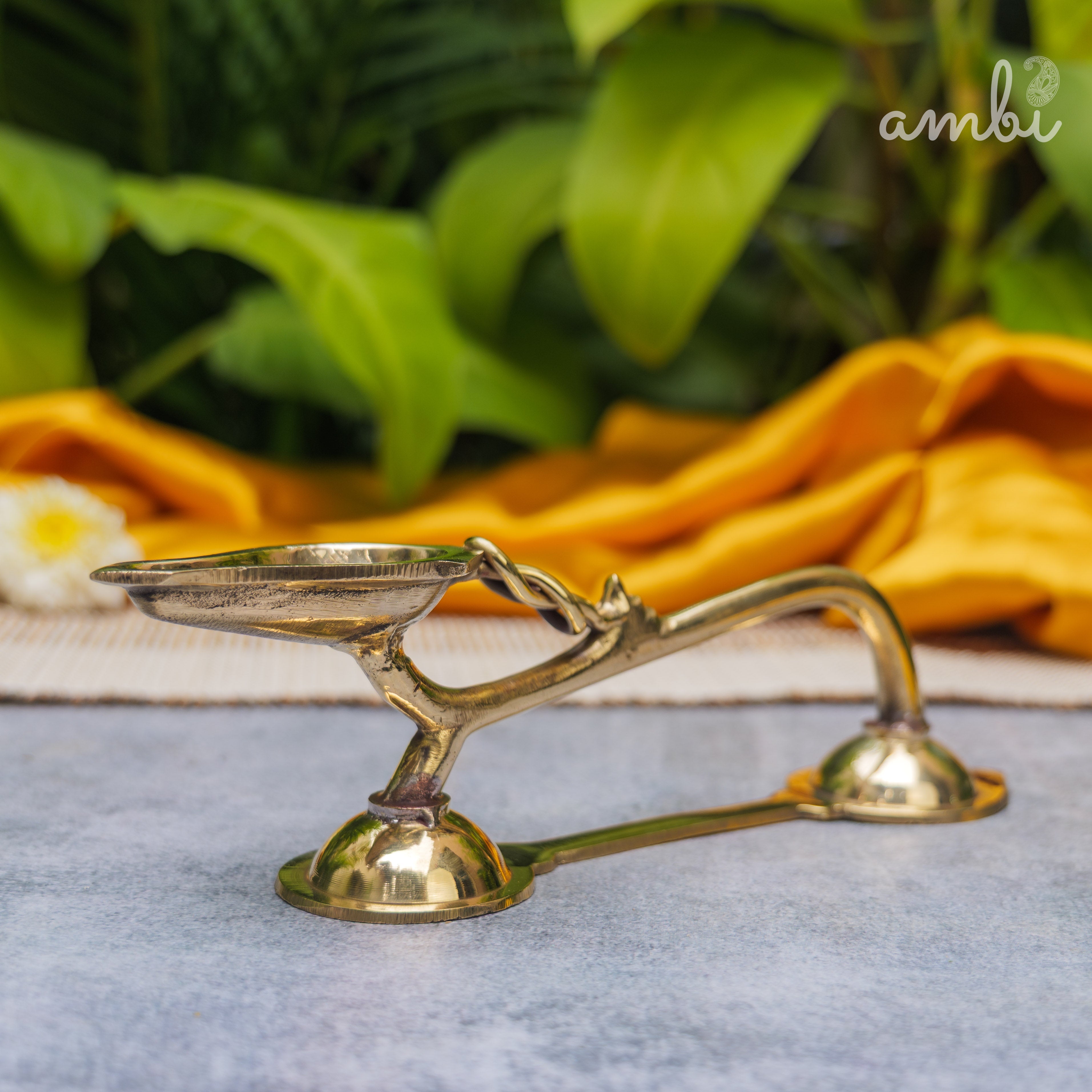 Handcrafted Brass Puja Dhoop Aarti Diya with Long Handle | Medium | 8.5 Inches
