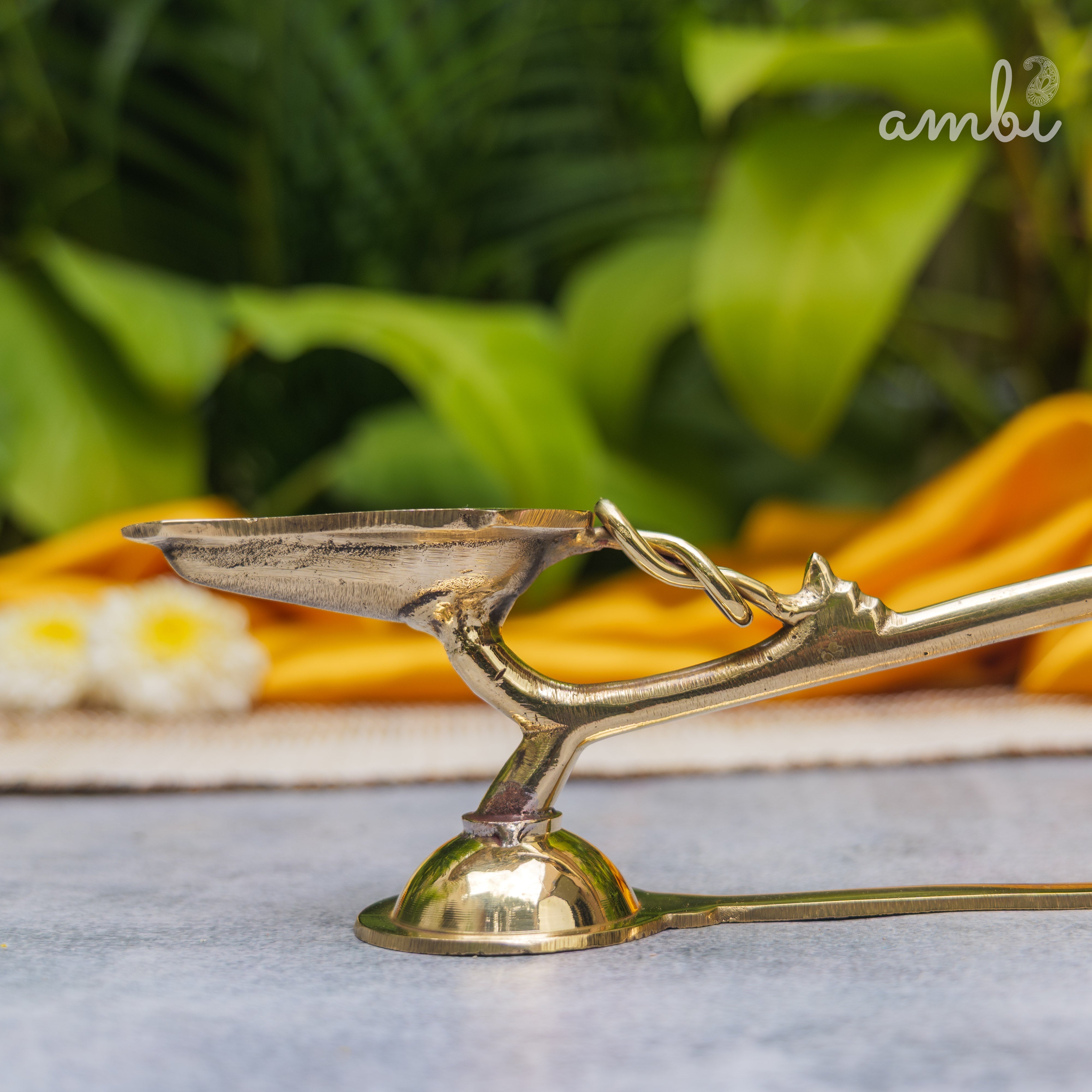 Handcrafted Brass Puja Dhoop Aarti Diya with Long Handle | Medium | 8.5 Inches