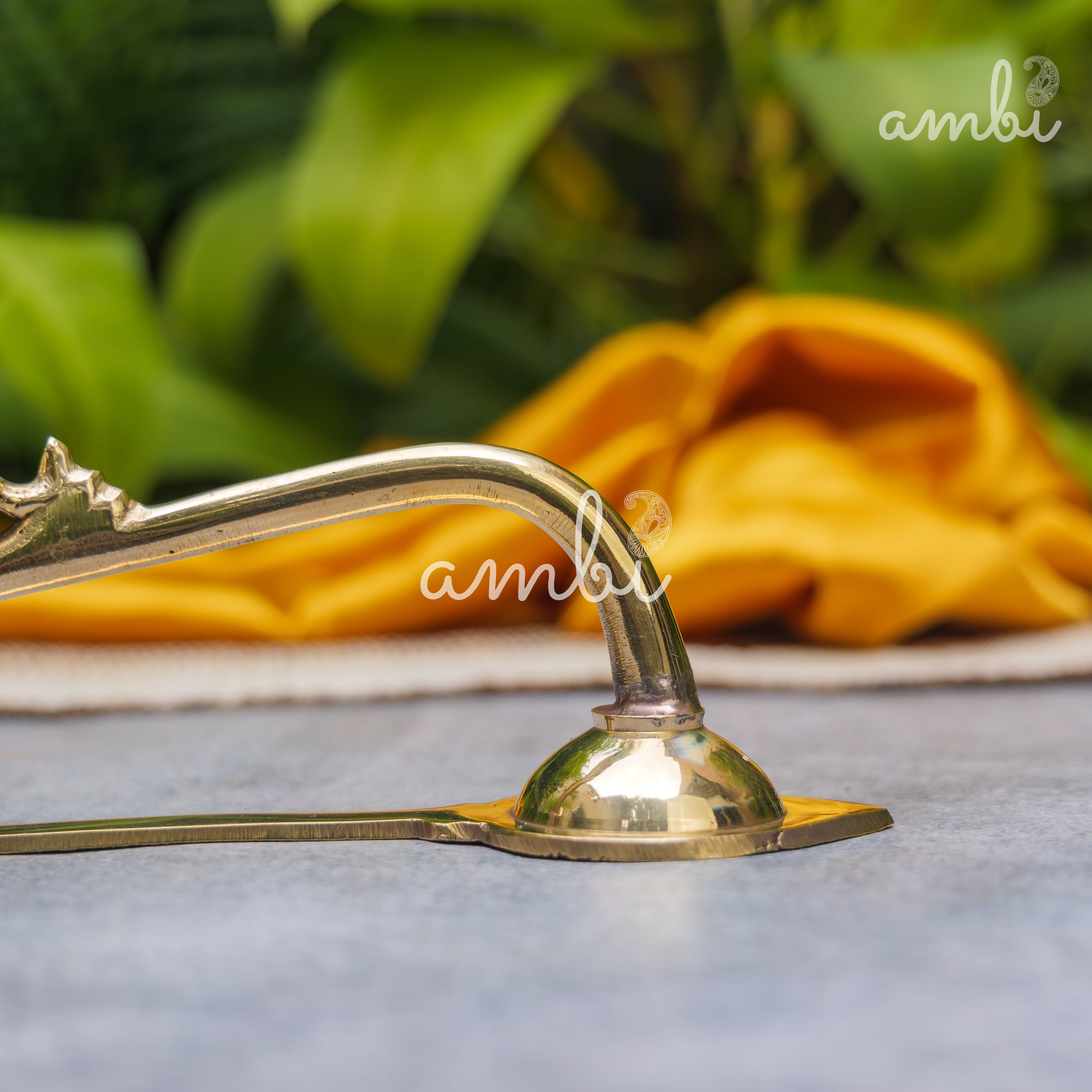 Handcrafted Brass Puja Dhoop Aarti Diya with Long Handle | 5.5 Inches | Small |