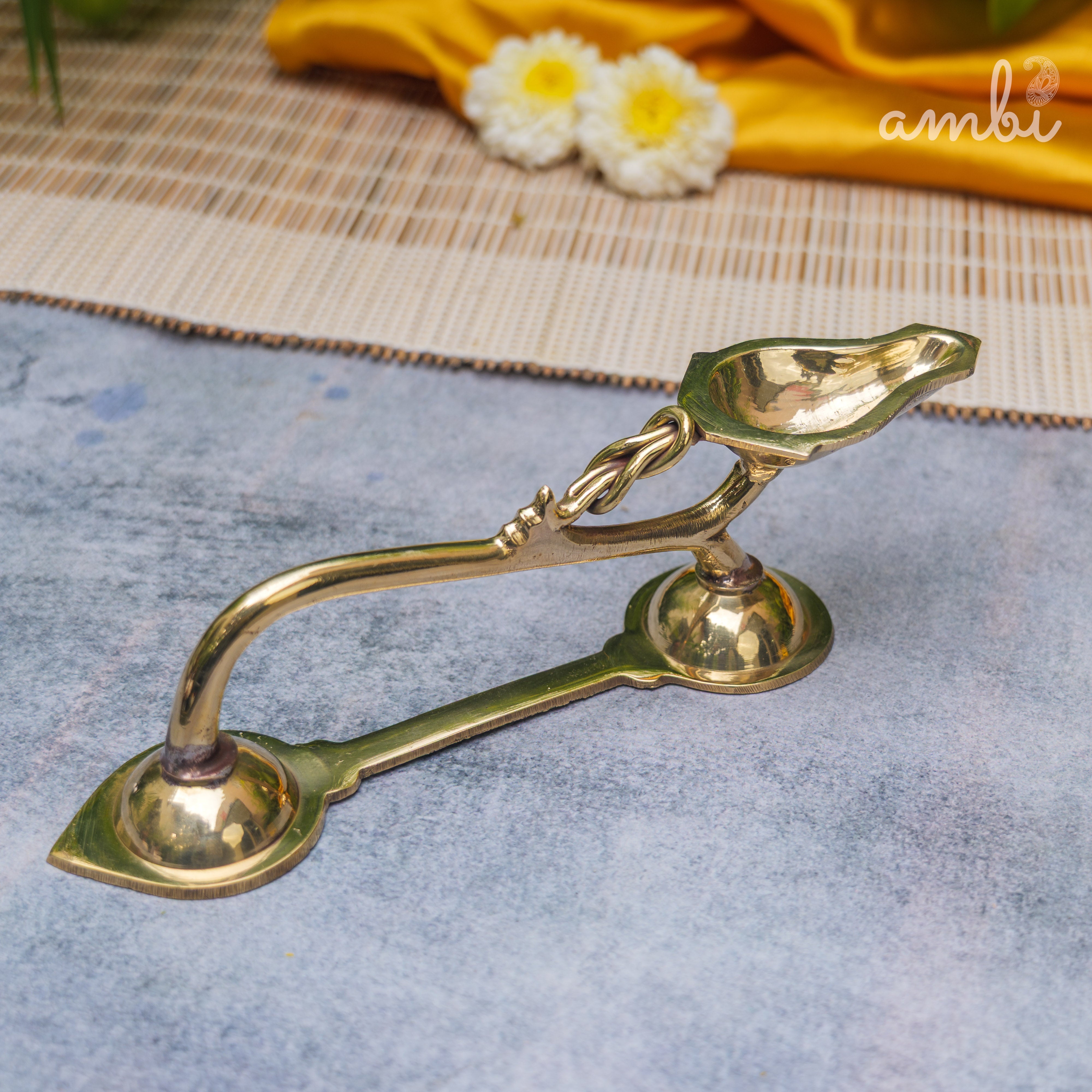 Handcrafted Brass Puja Dhoop Aarti Diya with Long Handle | Medium | 8.5 Inches