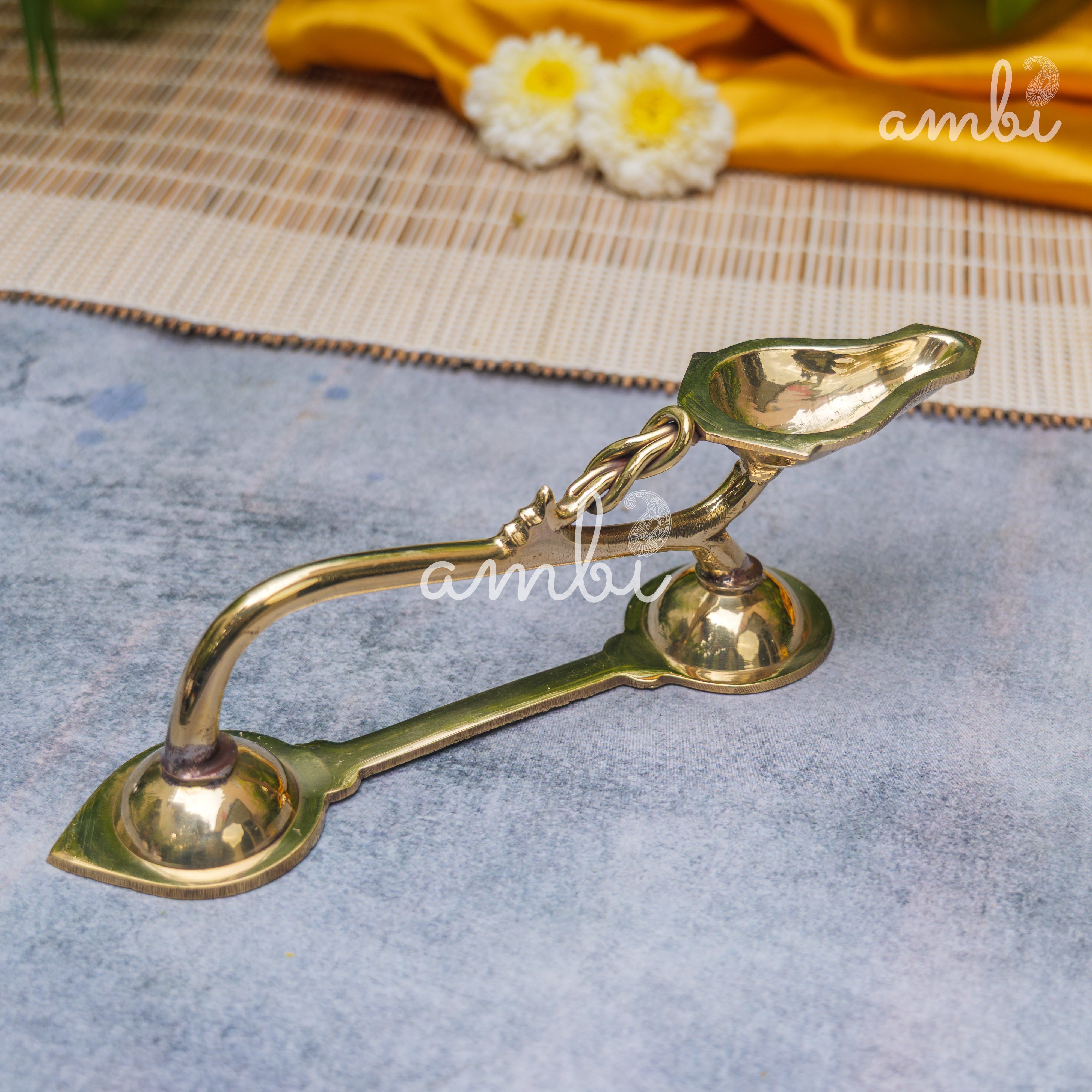 Handcrafted Brass Puja Dhoop Aarti Diya with Long Handle | 5.5 Inches | Small |